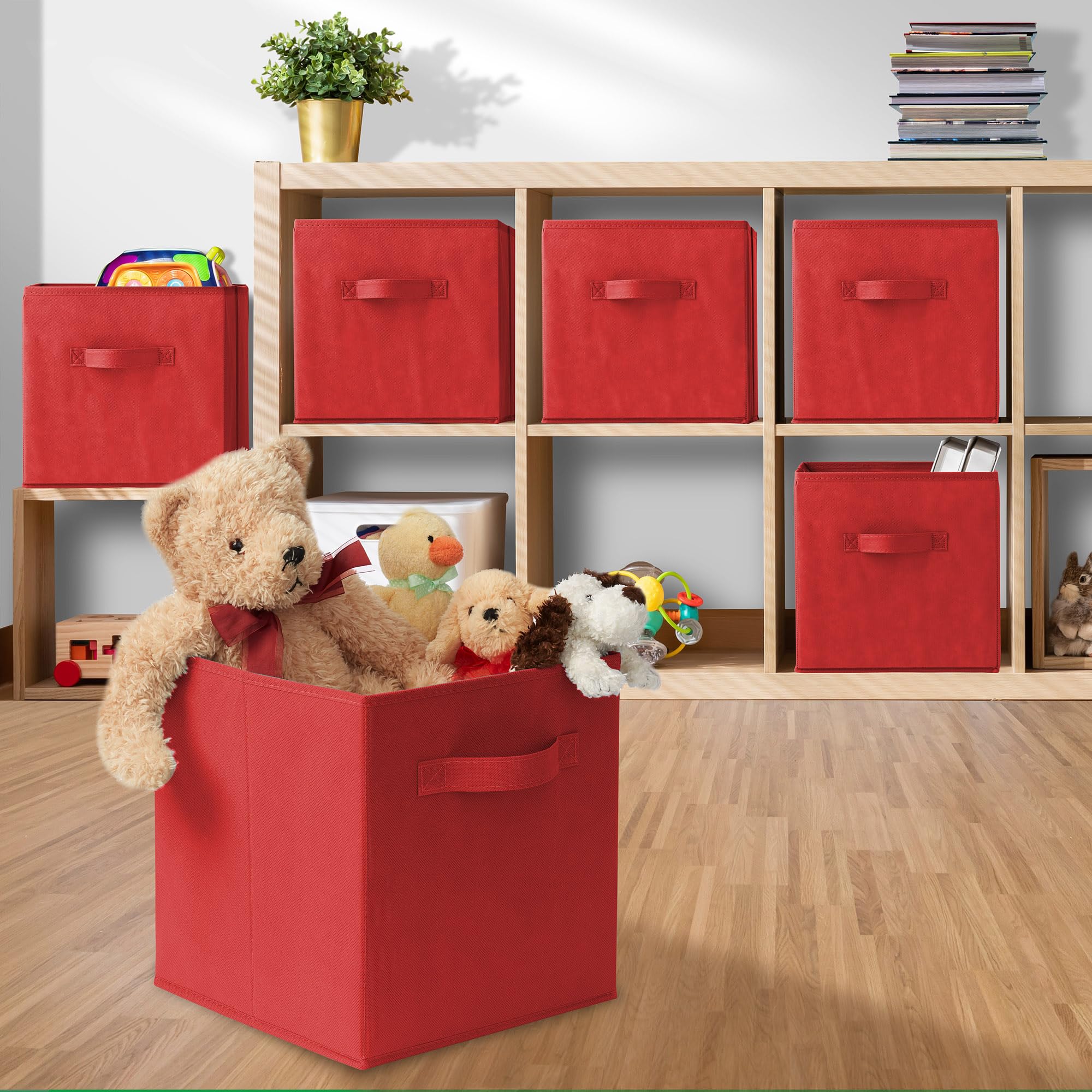 Casafield Set of 6 Collapsible Fabric Cube Storage Bins  Red - 11'' Foldable Cloth Baskets for Shelves  Cubby Organizers & More