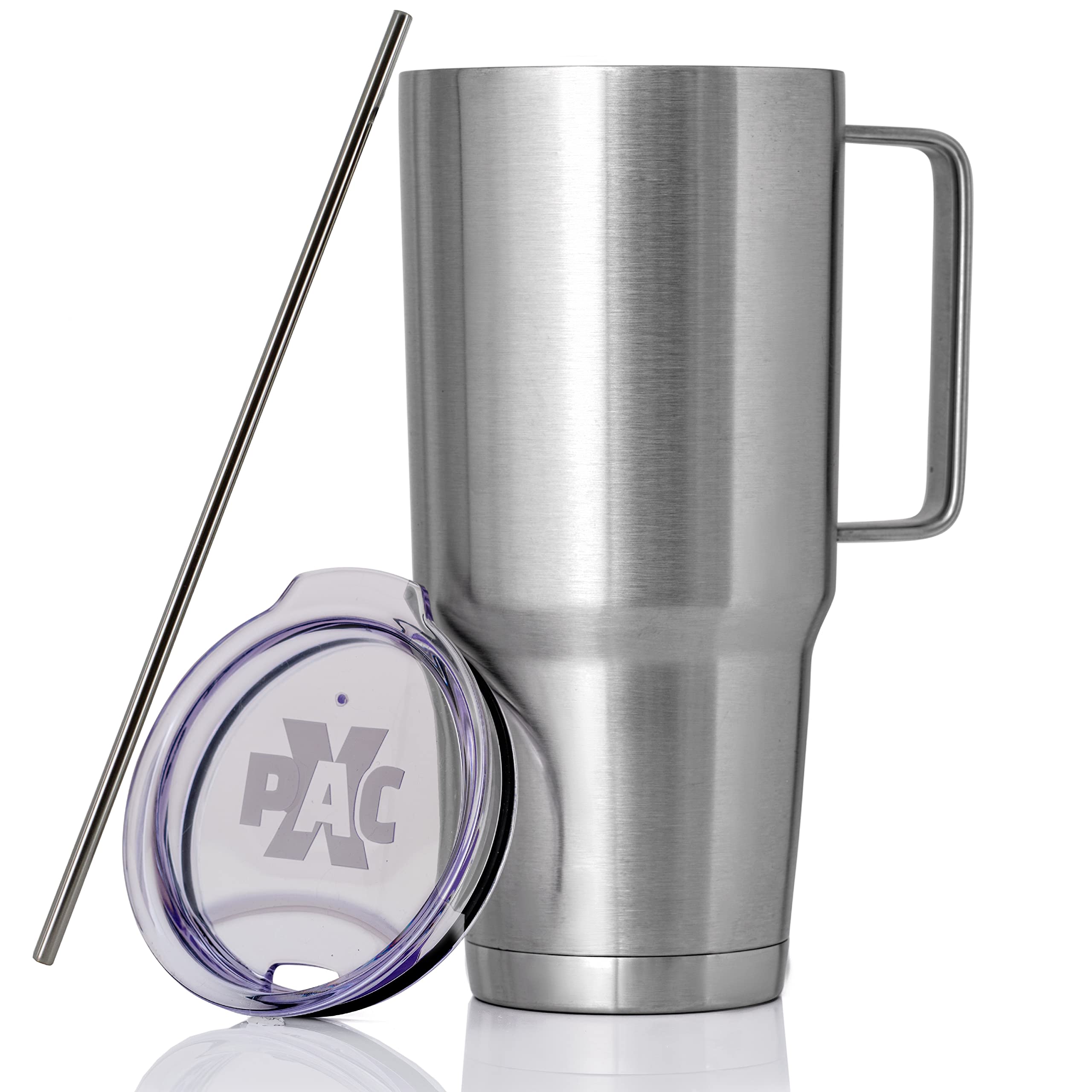 Xpac 44 Ounce Double Vacuum Wall Stainless Steel Tumbler With Lid, Stainless Steel With Handle And Metal Straw, Fits In A 3.5''