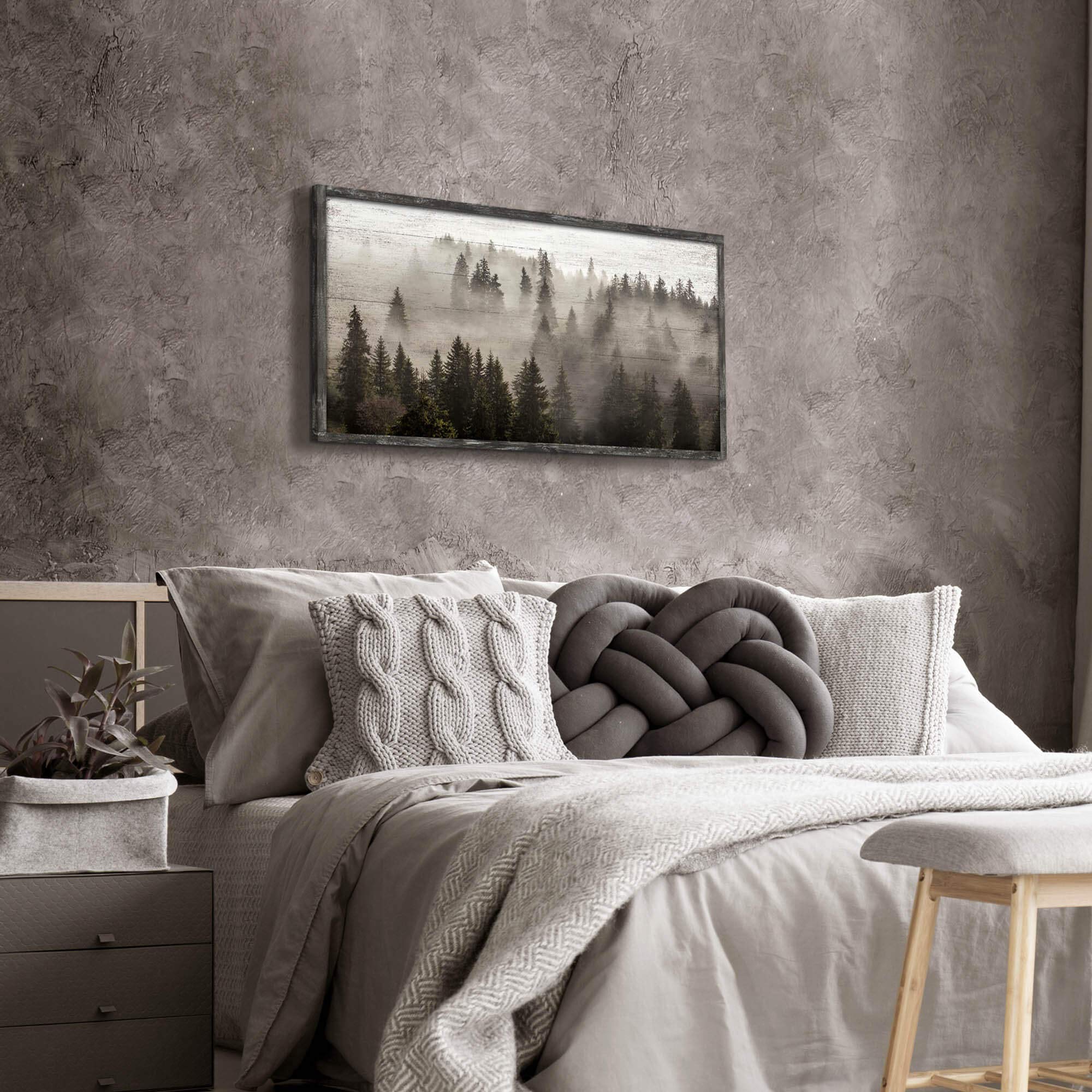 Foggy Forest Wooden Wall Art: Landscape Mountain Artwork Prints With Wooden Framed For Living Room (40   W X 20   H, Multi-Sized