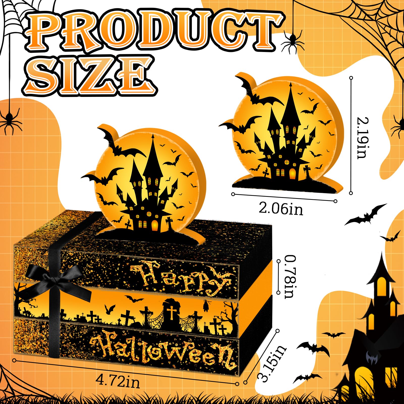 Culudea 4 Pcs Halloween Decorations for Home Castle Table Decor Halloween Bat Wooden Faux Book Stack Sign Tiered Tray Decor Spoo