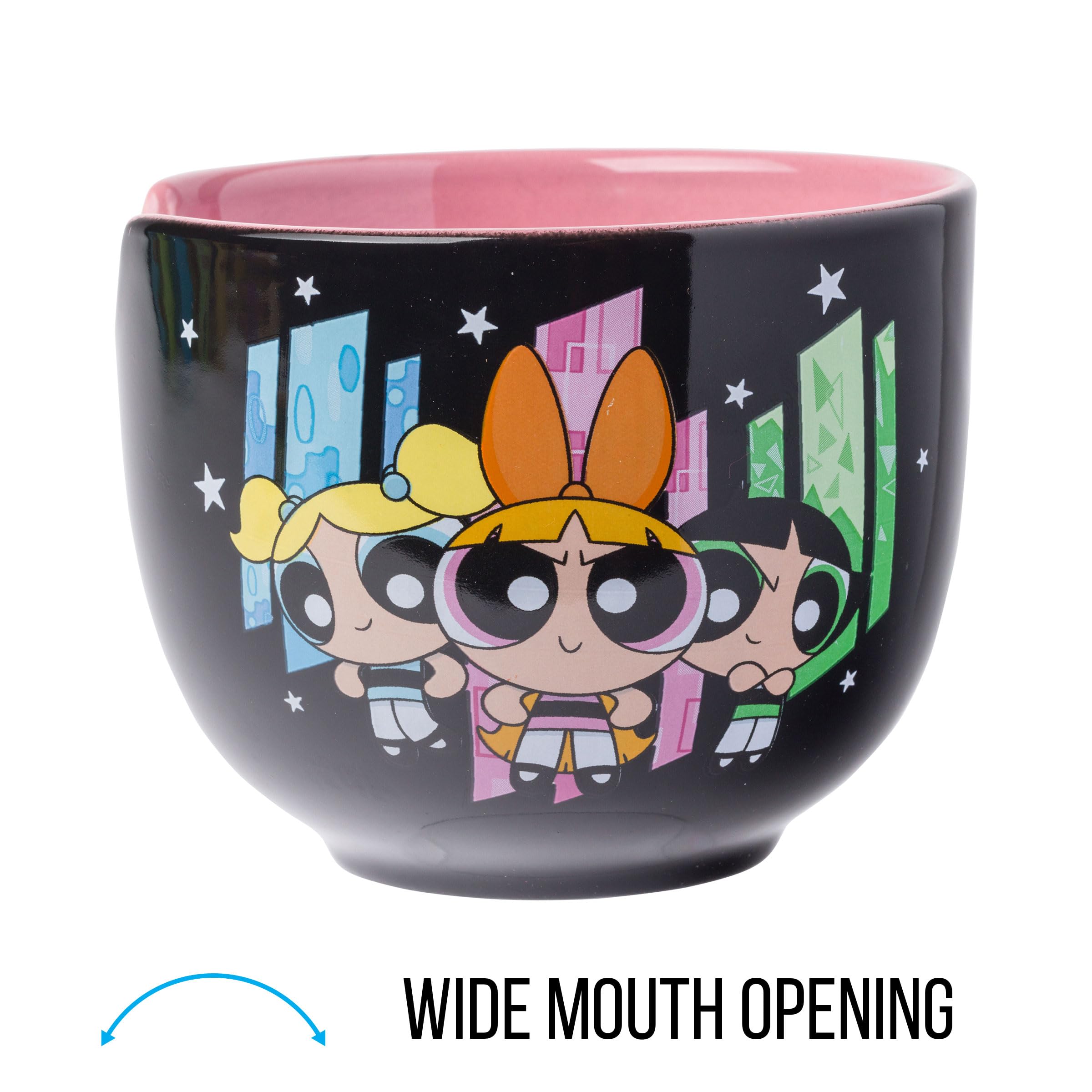Silver Buffalo The Powerpuff Girls Girl Power Featuring Blossom, Bubbles, And Buttercup Ceramic Ramen Noodle Rice Bowl With Chop