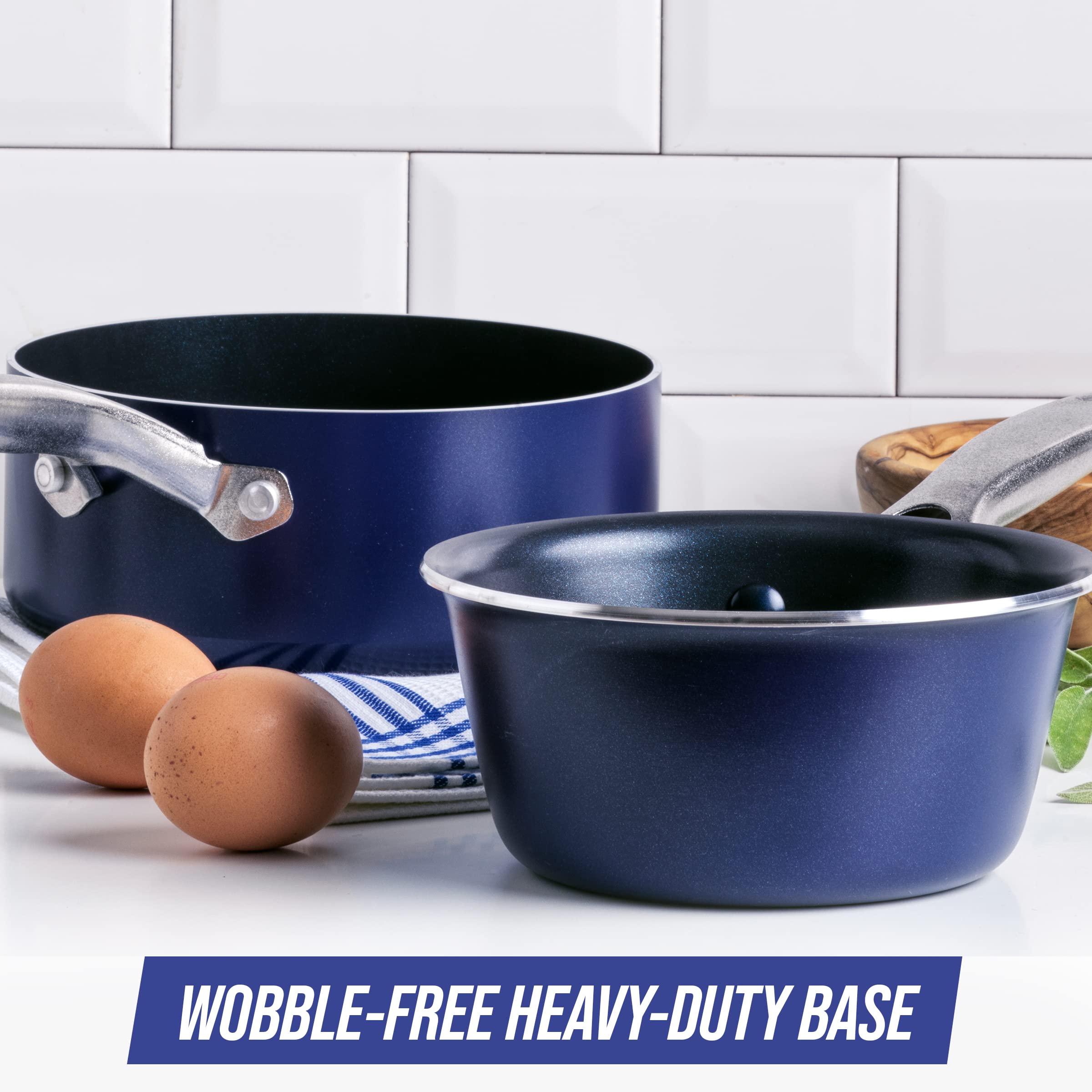 Blue Diamond Cookware 1Qt And 2Qt Saucepan Set, Diamond Infused Ceramic Nonstick, Pfas And Pfoa-Free, Dishwasher Safe, Oven Safe