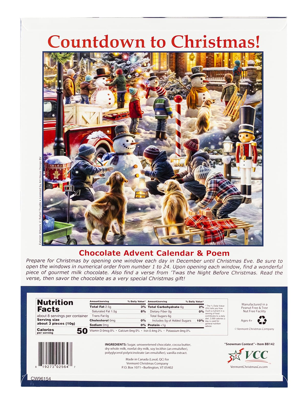 Snowman Contest 2025 Chocolate Advent Calendar (Countdown to Christmas) by Vermont Christmas Company - Christmas Shaped Chocolat