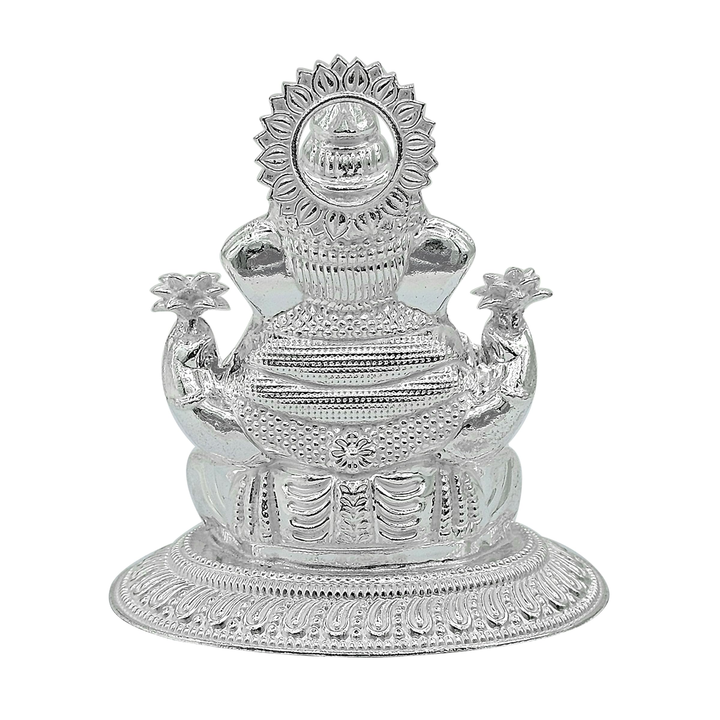 Maa Silver Pure Silver Dagdusheth Ganesha Ganpati Ji Bis Hallmarked Hollow Idol/Murti With Colour Stone Perfect For Gifting Home