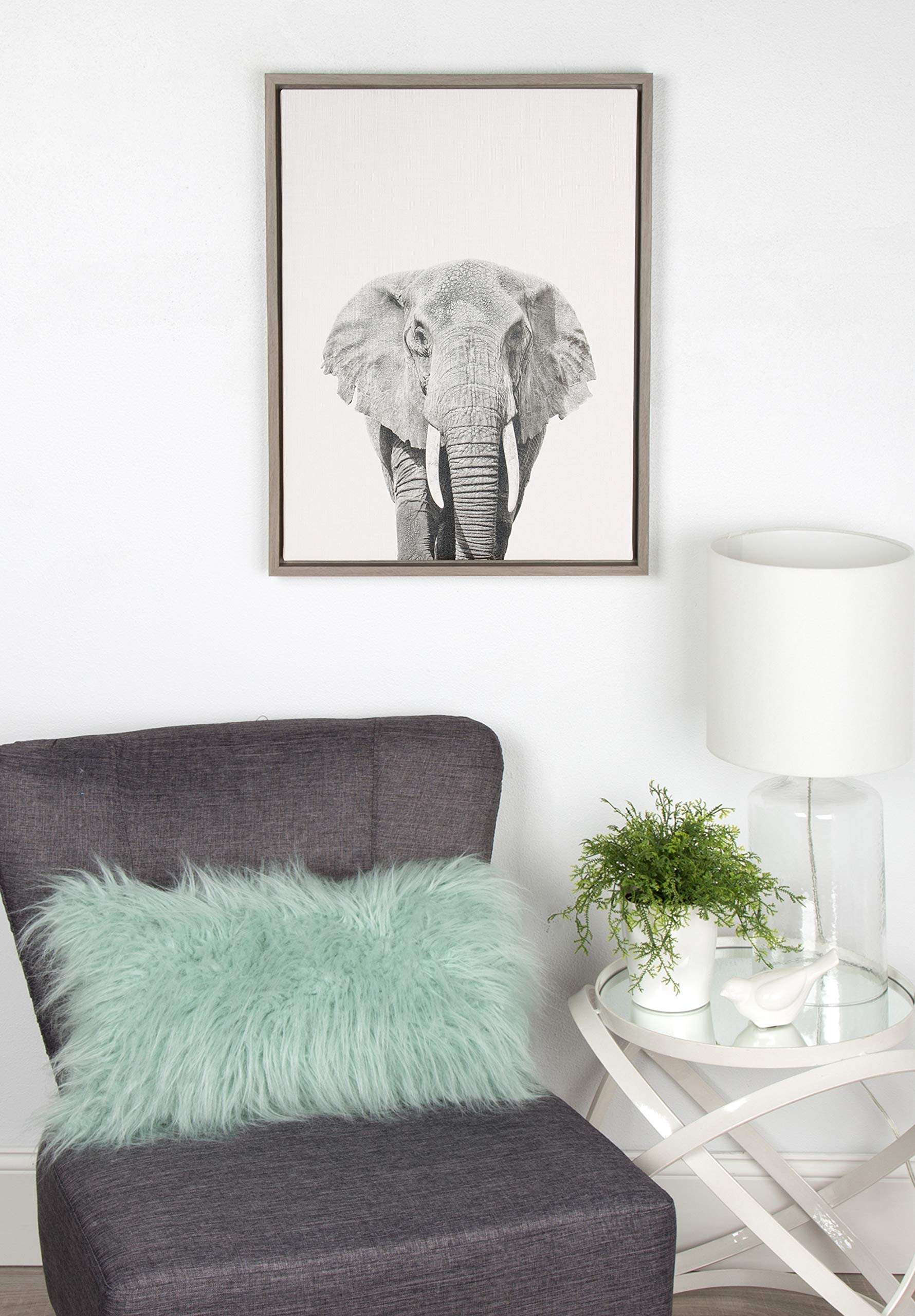 Kate And Laurel Sylvie Elephant Black And White Portrait Framed Canvas Wall Art By Simon Te Tai, 18X24 Gray