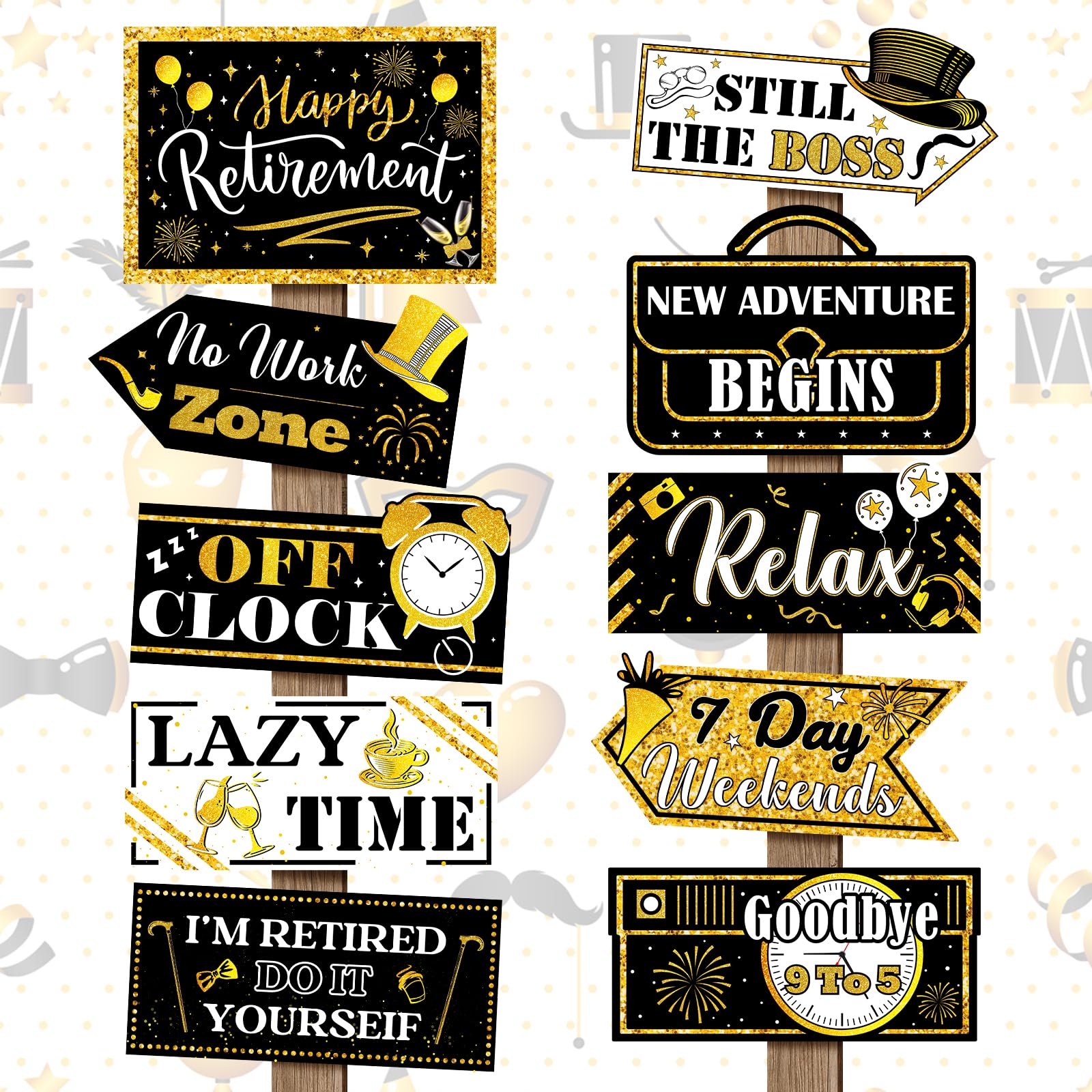Hooqict Retirement Party Decorations 20 Pieces Happy Retirement Party Signs for Black and Gold Retirement Theme Party Decor Dire