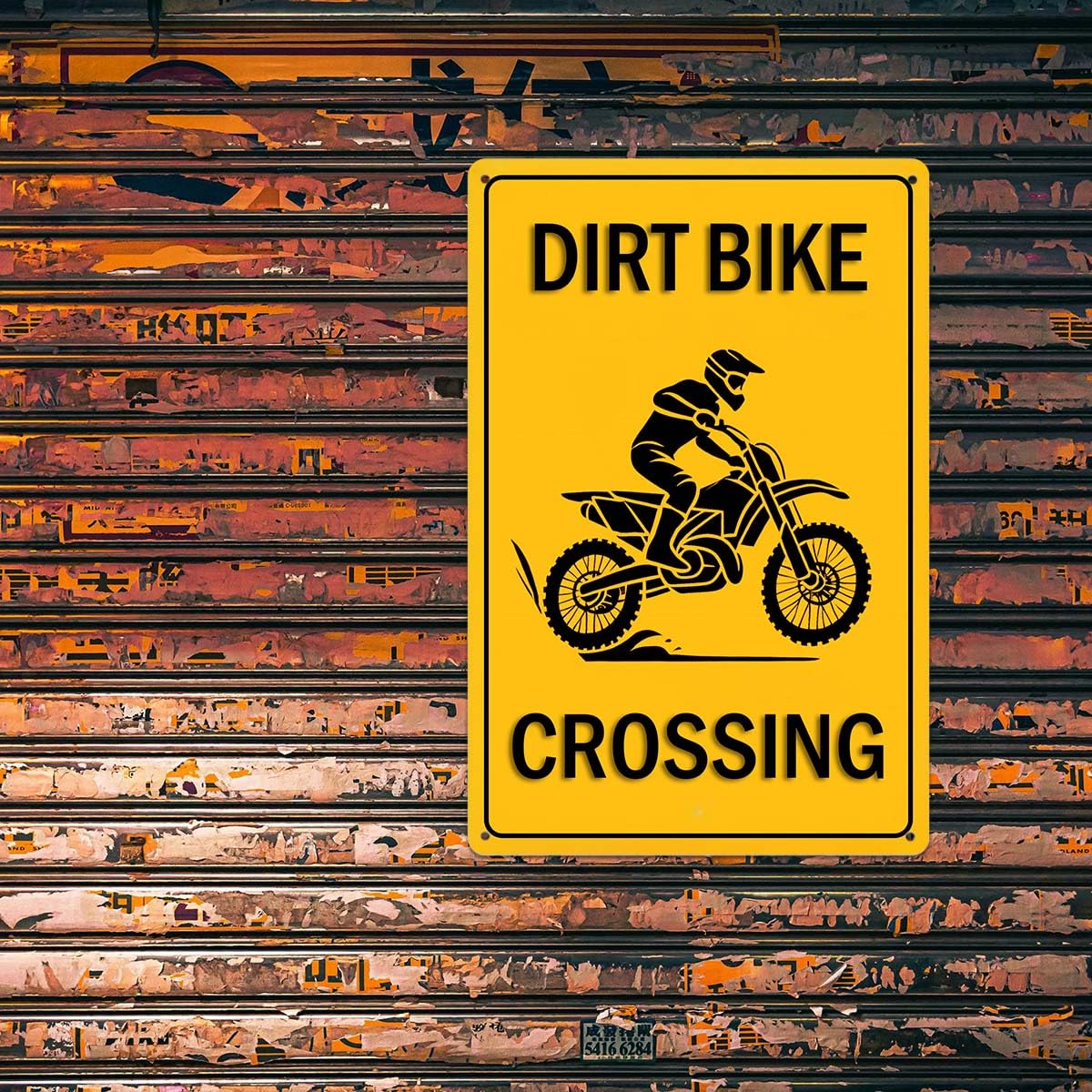 Dirt Bike Crossing Tin Sign - Motocross Garage Wall Decor, Dirt Bike Gifts for Men, Boys, and Enthusiasts, Man Cave Accessories,