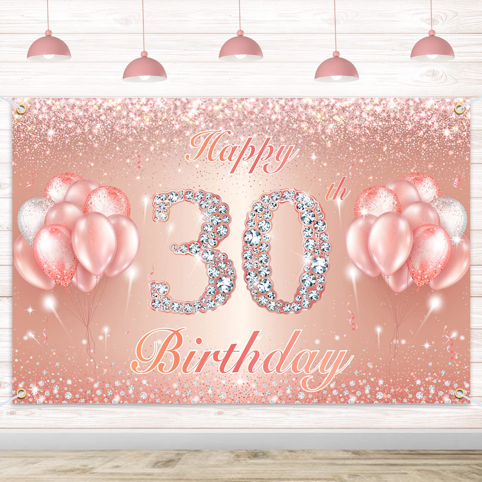 Happy 30Th Birthday Banner Backdrop - 30 Birthday Party Decorations Supplies For Women Or Men - Rose Gold 4 X 6Ft
