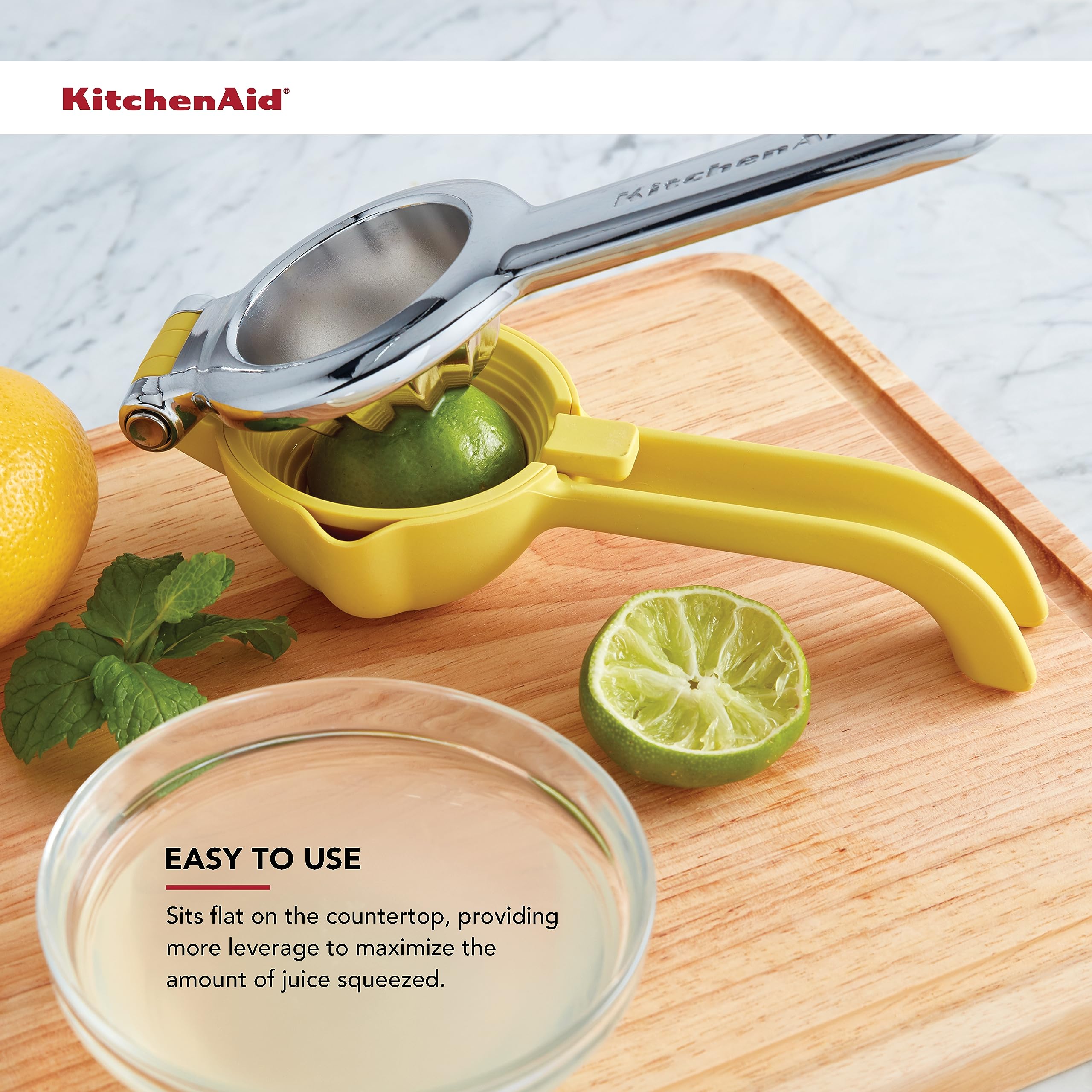 Kitchenaid Citrus Juice Press Squeezer For Lemons And Limes With Seed Catcher And Pour Spout, Lemon, 8 Inches