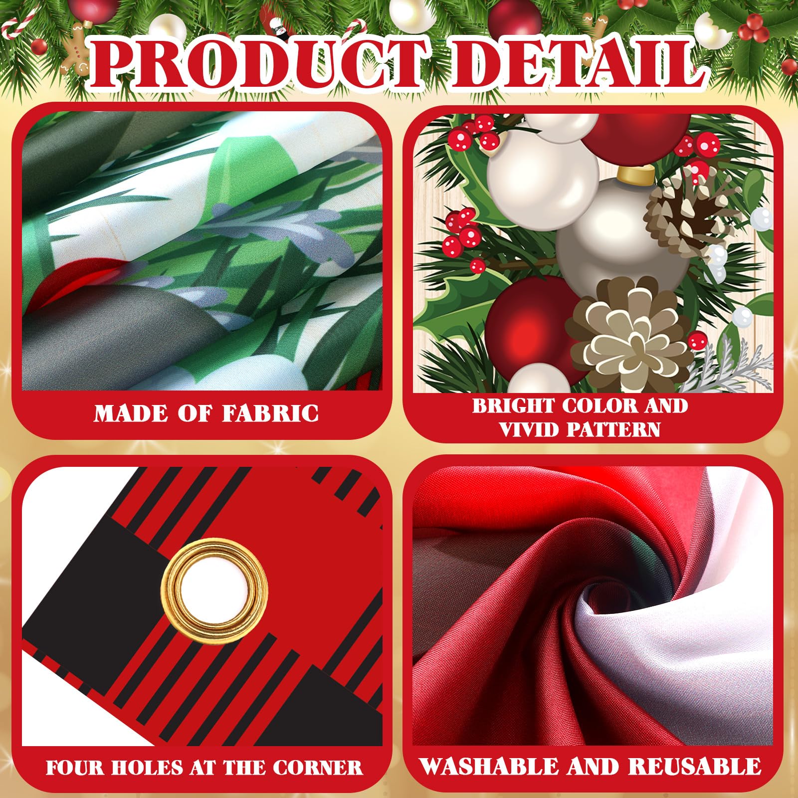 Buryeah Christmas Door Cover Christmas Ball Door Decorations Xmas Photography Background Banner Porch Sign for Front Outdoor Win