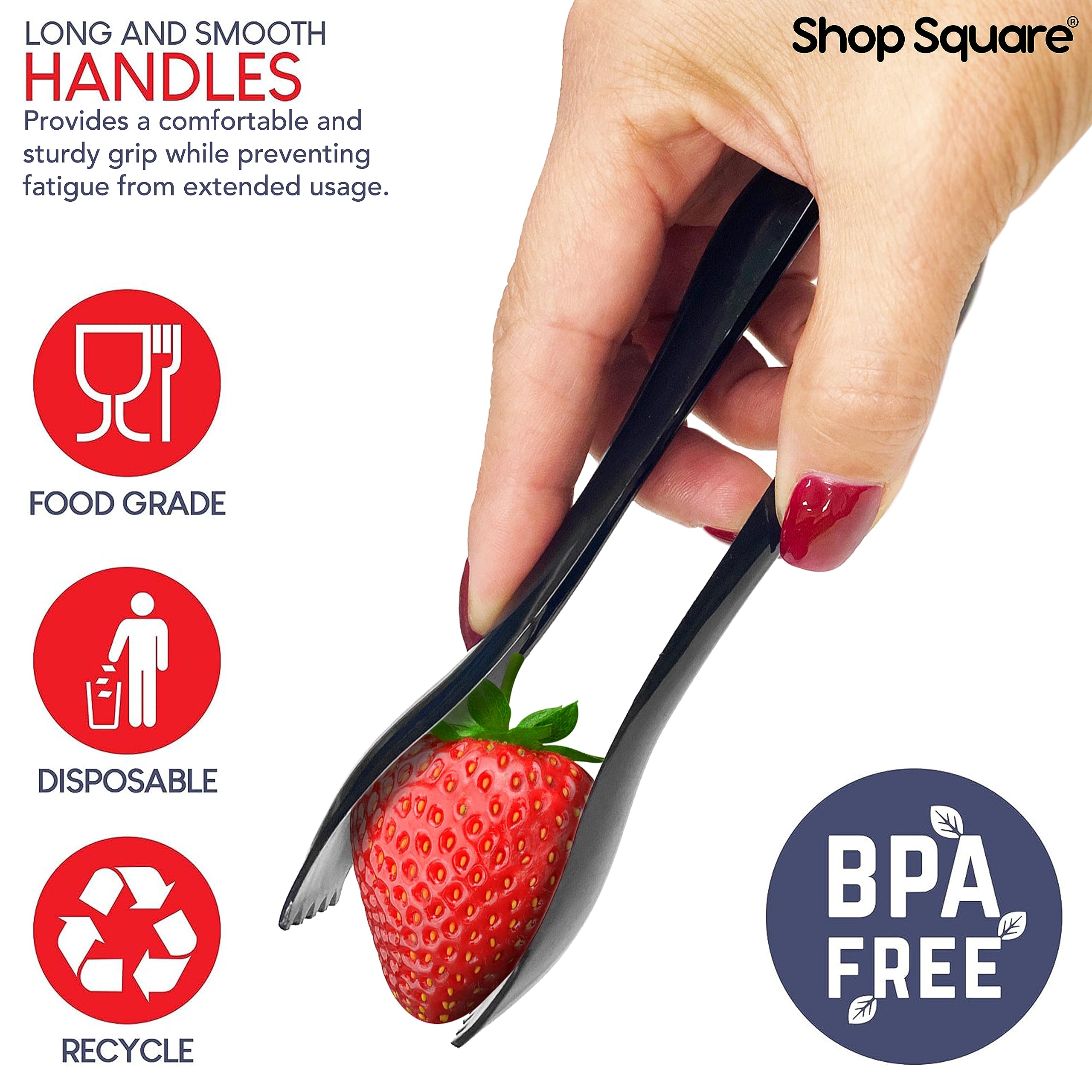 Disposable Plastic Serving Utensils - Set Of 18 Black Plastic Utensils, 6 Each 6'' Serving Tongs, 10    Serving Spoons, 10    Se