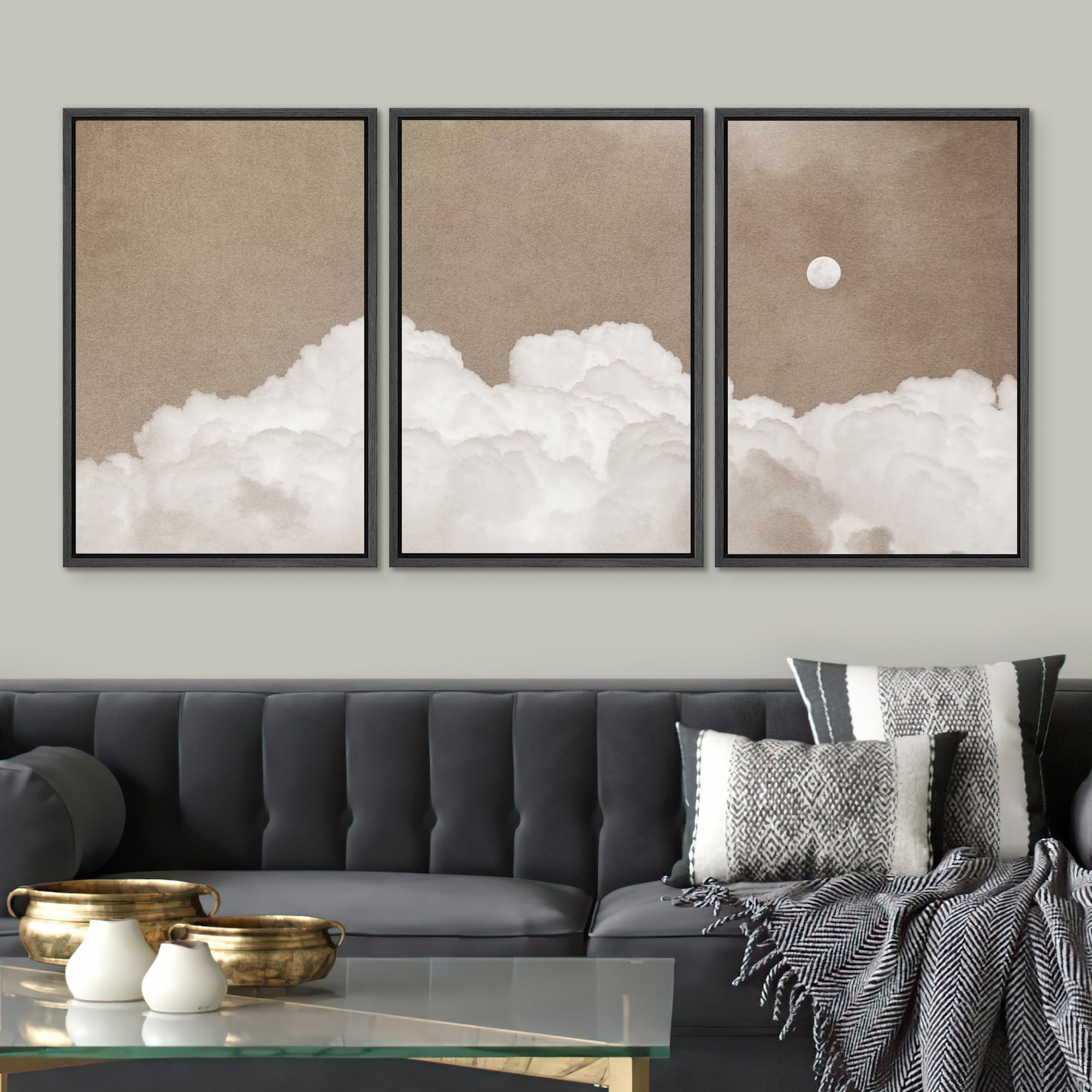 Signwin Framed Canvas Print Wall Art Set Celestial Softness Cloudy Skies And A Moonlit Night Abstract Modern Art Bohemian Decora