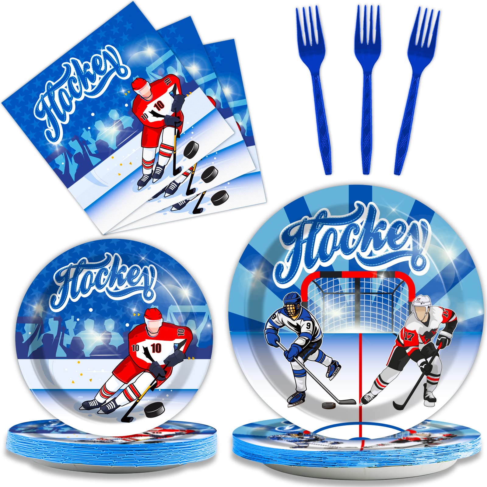 96Pcs Hockey Party Supplies Ice Hockey Birthday Party Plates Napkins Set Disposable Tableware Kit Birthday Party Sport Events De