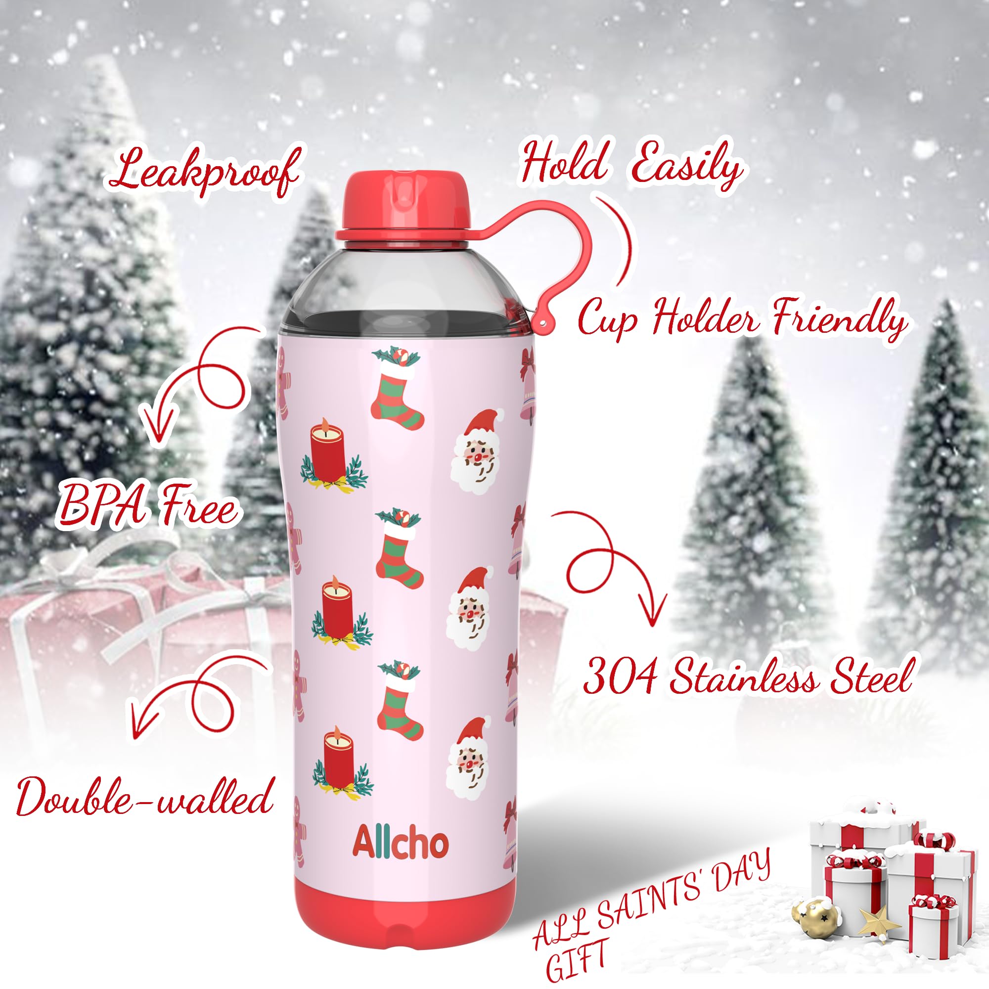 Allcho Christmas Gifts for Women Mom Daughters, Christmas Travel Coffee Tumbler for Friends Girls, Insulated Water Bottle, 24 oz