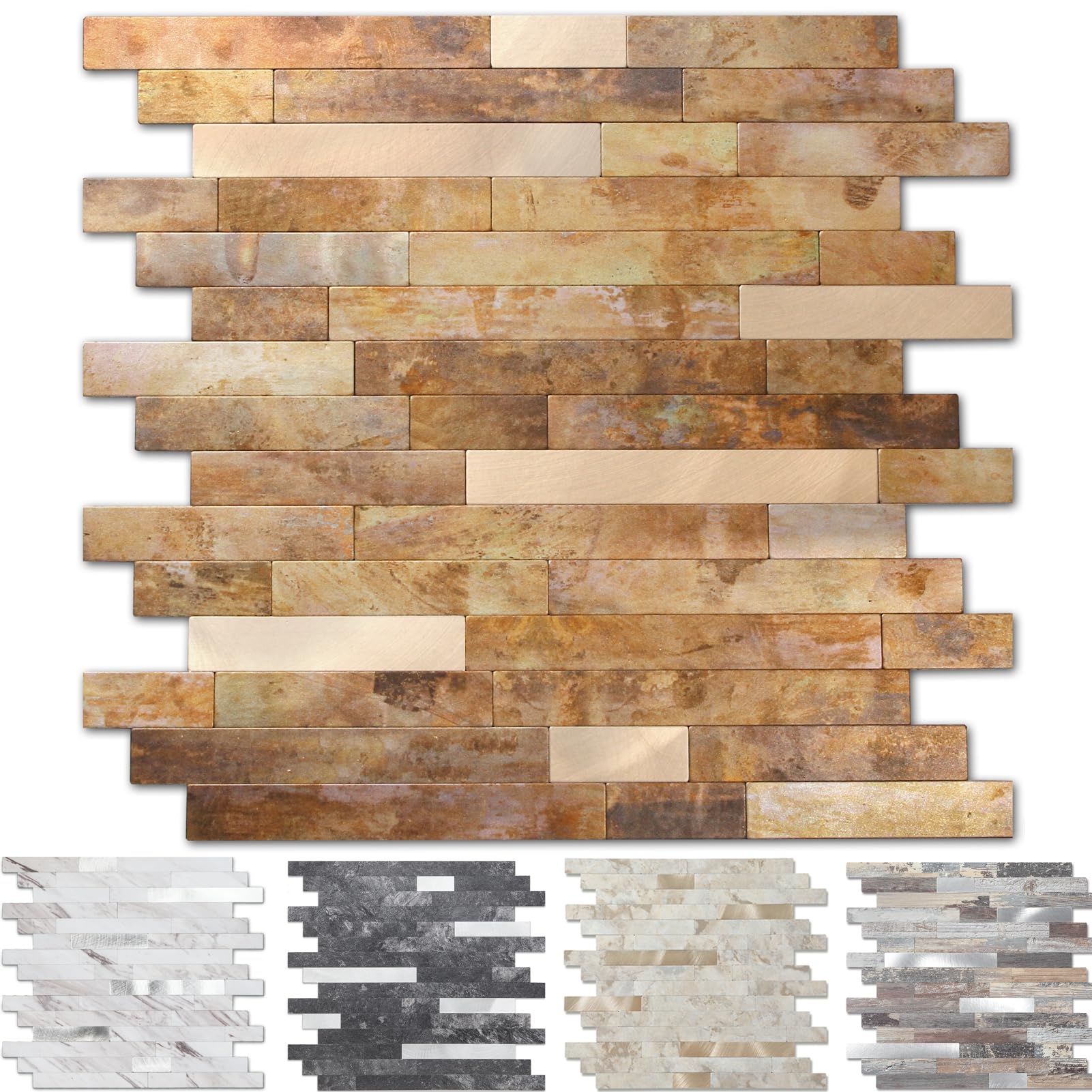 Yipscazo 10 Sheets Peel and Stick Metal Tile Backsplash, Stick on Tiles for Backsplash Kitchen, Bathroom, Laundry Room, Camper, 