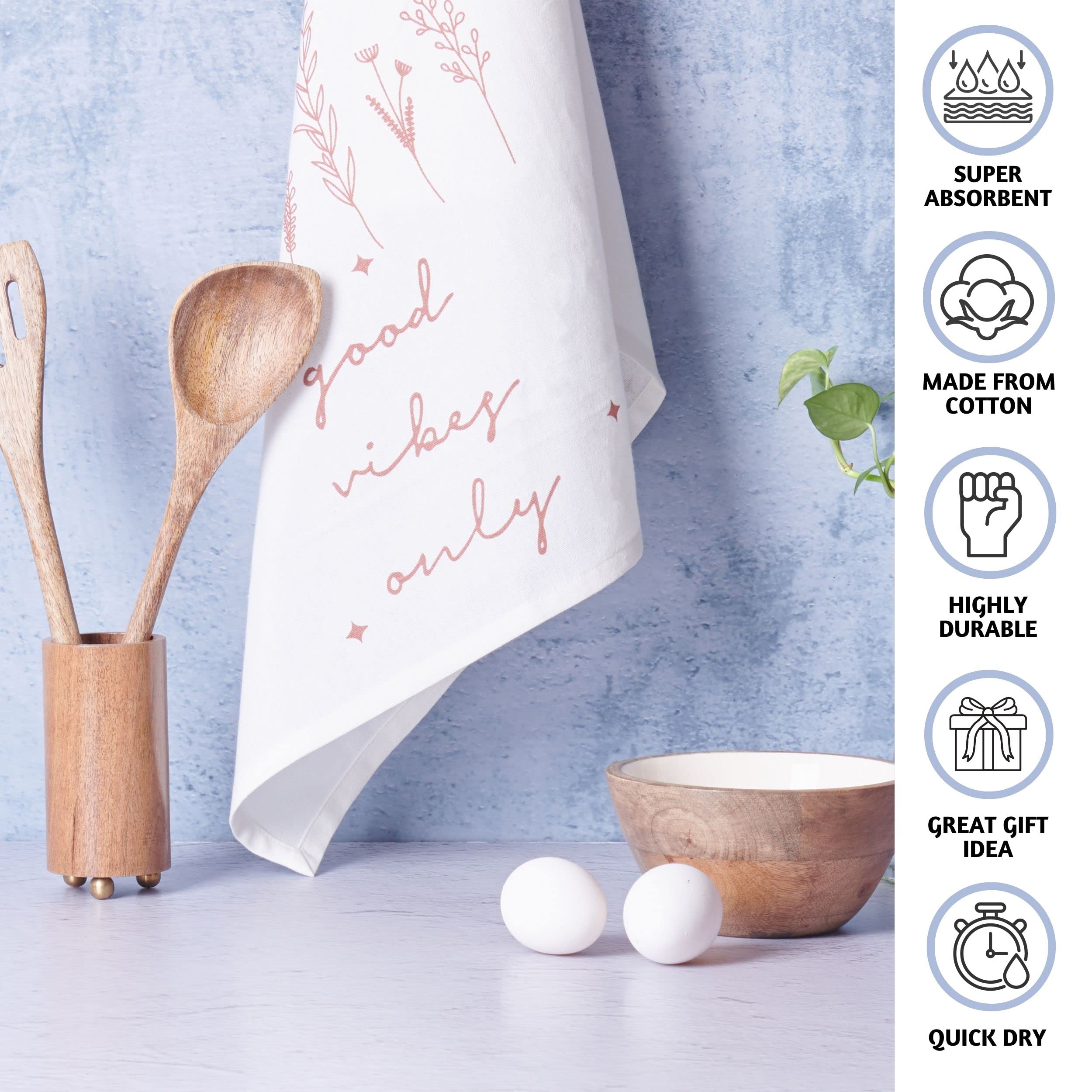 Folkulture Kitchen Towels Or Tea Towels, 20 X 26 Inches Cotton Modern Dish Towels Or Dishcloths, Set Of 3 Dish Cloth Or Flour Sa