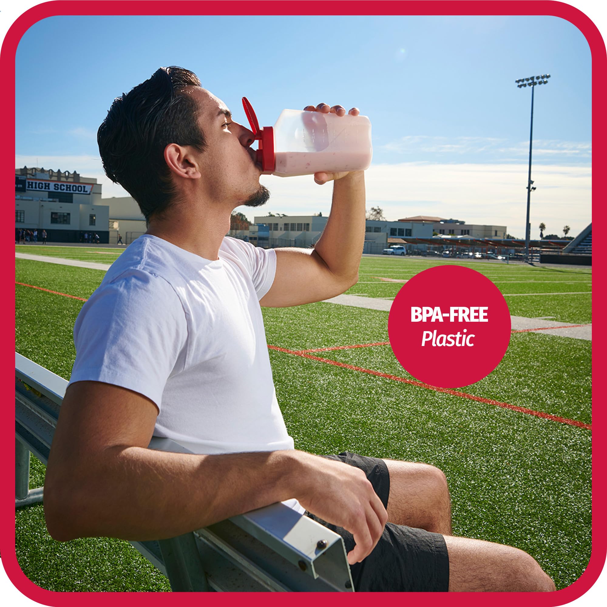 Goodcook 10661 1 Quart Mixing Easy Pour Bottle With Measurments Rounded Grip, Tighten Square Cap With Snap Lock Cap, Clear And R