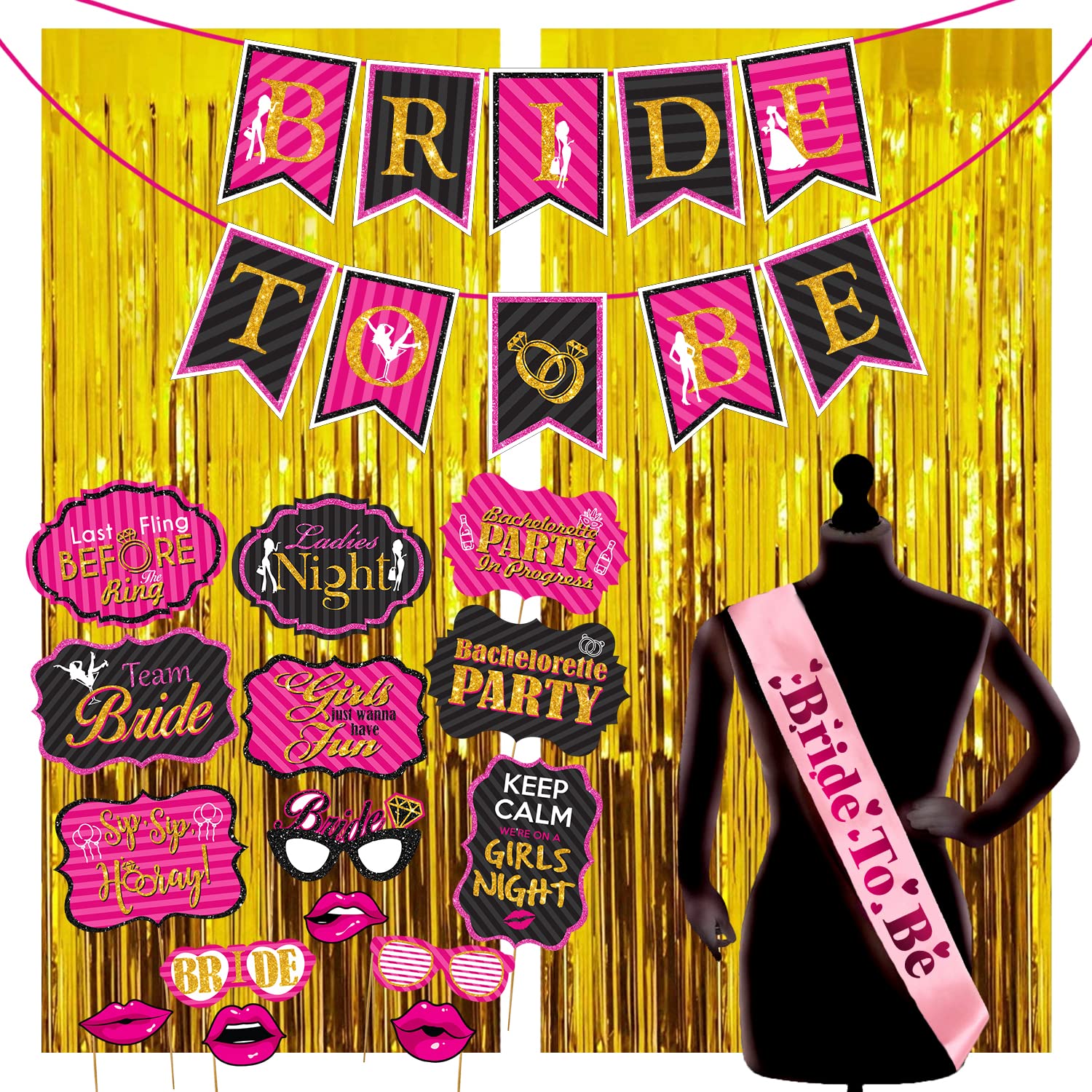 Zyozique Bridal Shower Decorations | Bachelorette Party Decorations Kit  Bride To Be Paper Banner, Photo Booth Props with Sash 