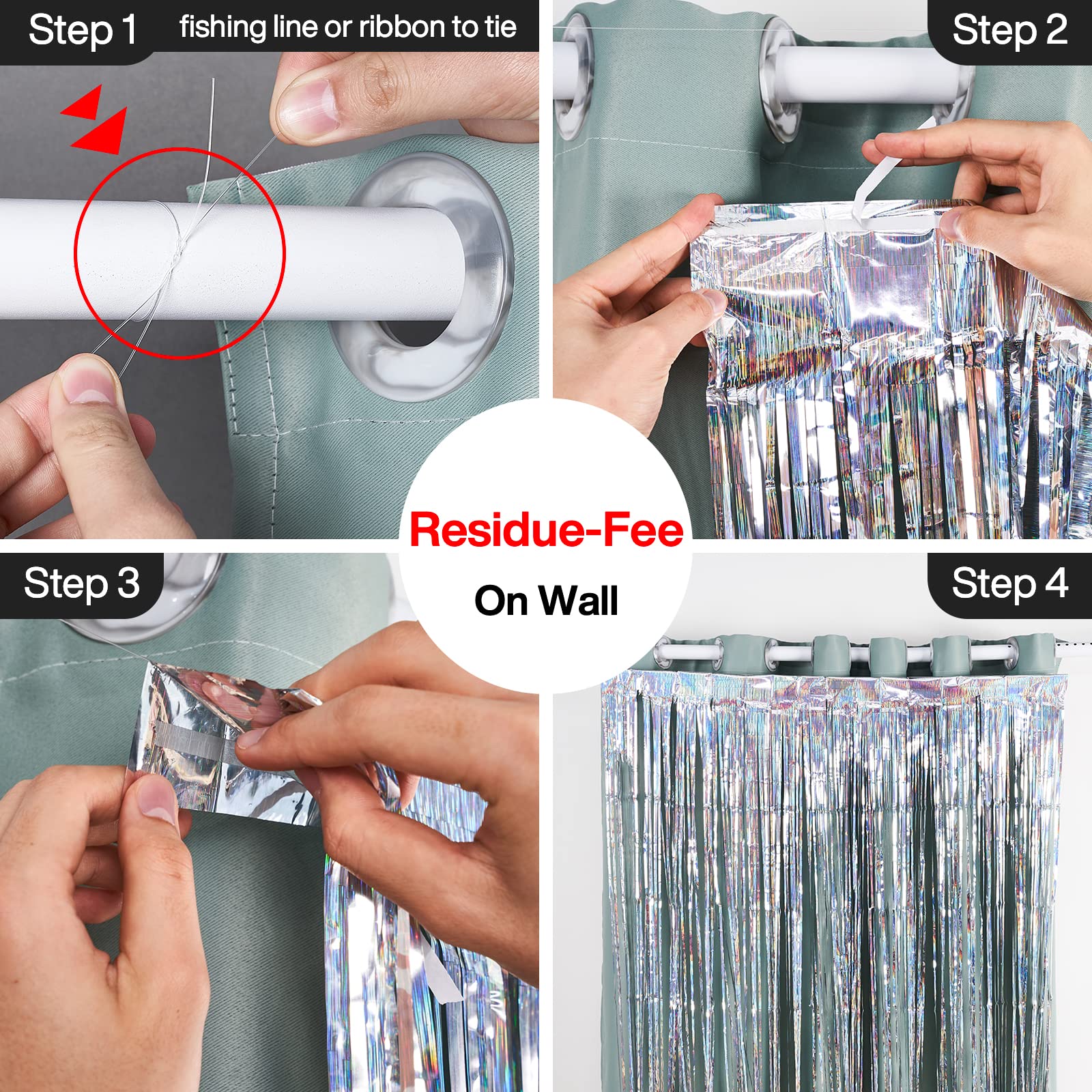 Partywoo Foil Fringe Curtains Silver, 2 Pcs 33X66 Ft Silver Streamers, Fringe Backdrop, Tinsel Backdrop, Tinsel Curtain, Metalli