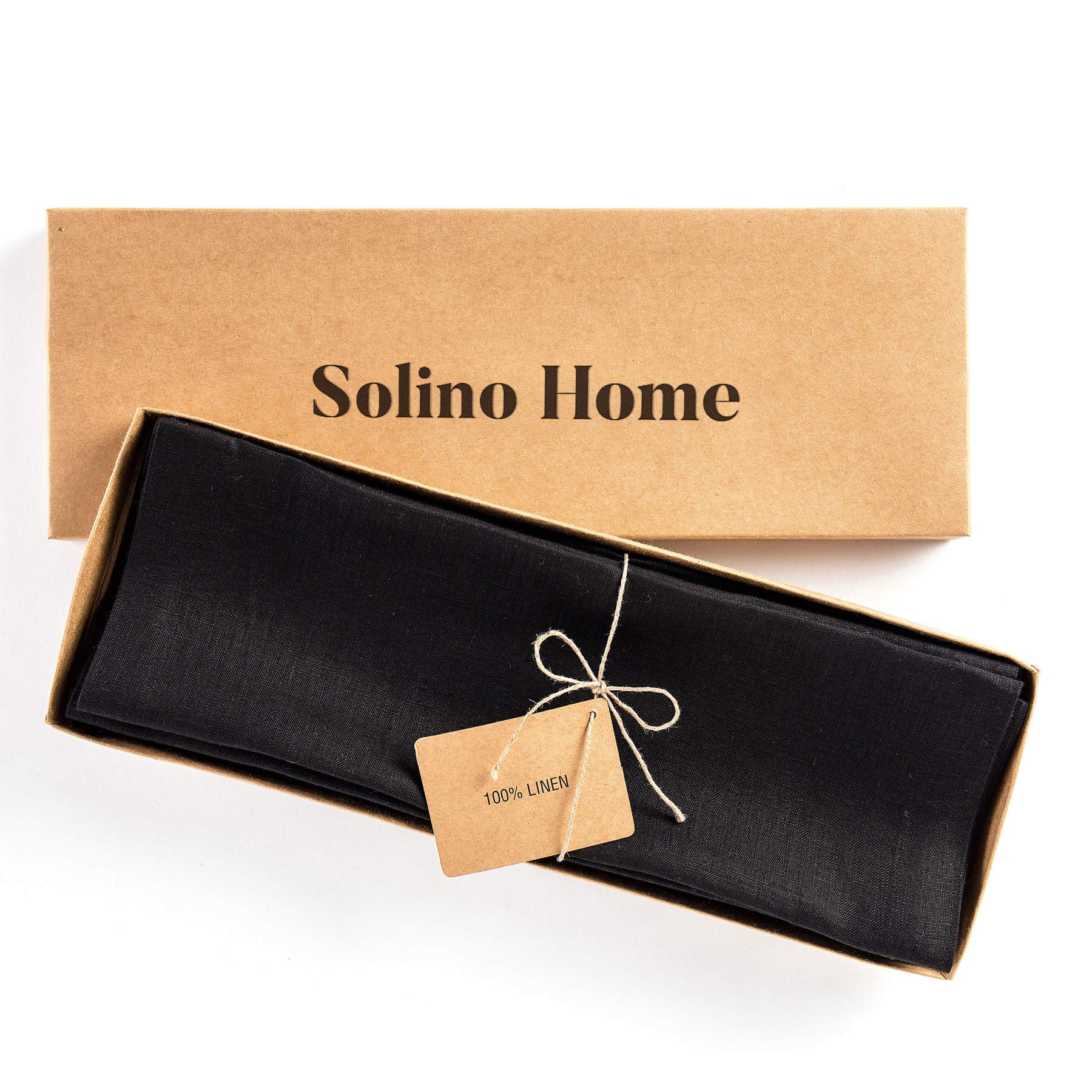 Solino Home Linen Placemats 19'' L X 14'' W Inch - 100% Pure Linen Black Cloth Placemats Set Of 4 - Fete, Washable Fabric Place