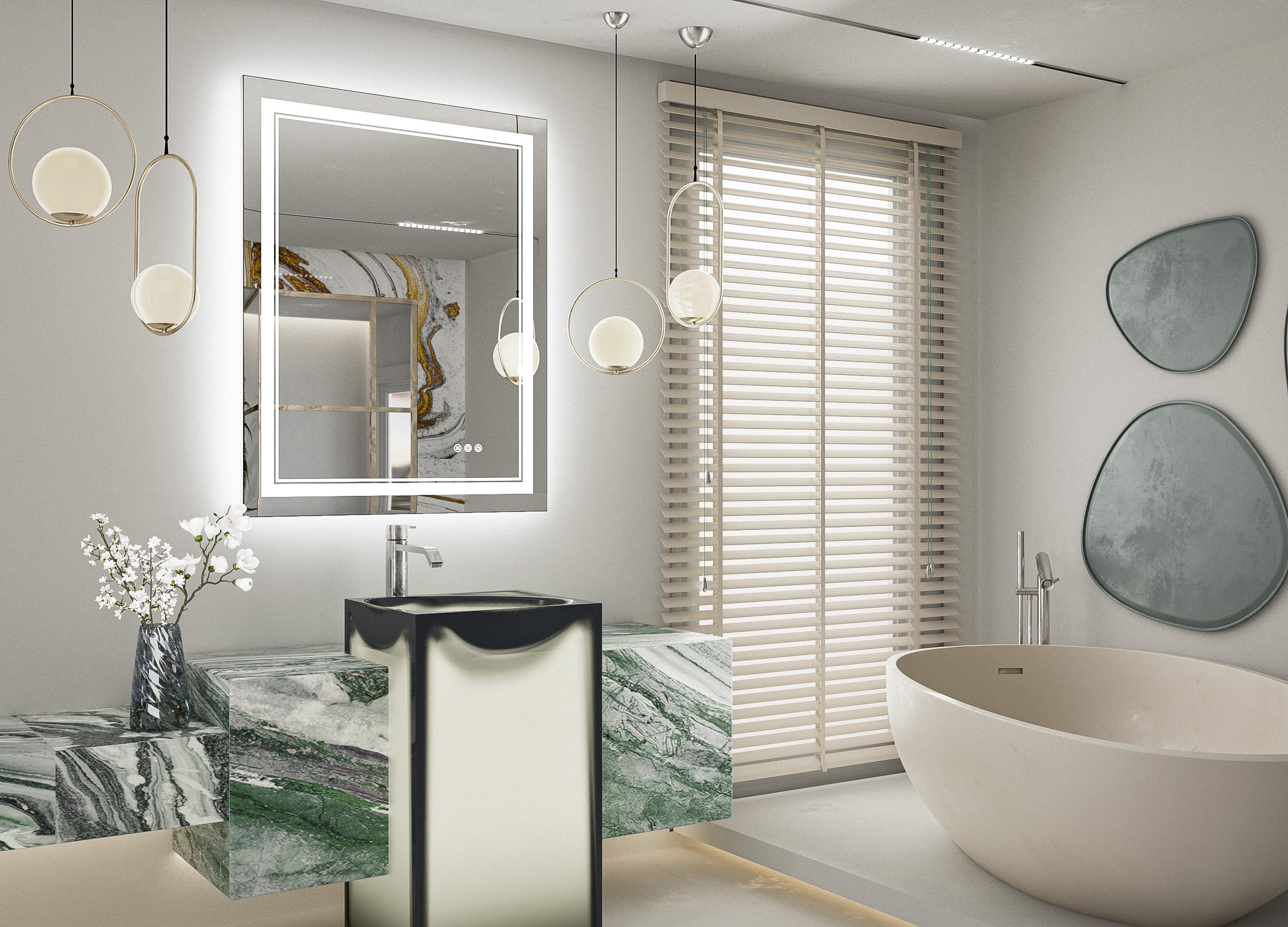 Tokeshimi Bathroom Led Mirror 28X36 Inch Front Lit And Backlight Frameless Vanity Mirror Lighted Mirror For Bathroom Wall Mounte