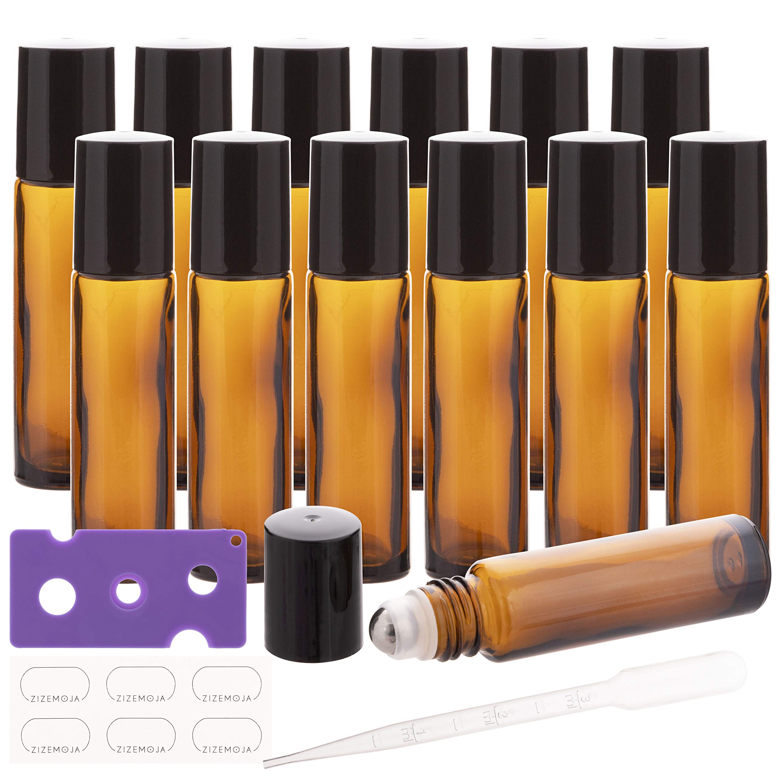 12 Pack 10Ml Essential Oil Roller Bottles, With Stainless Steel Roller Balls, 10Ml Amber Glass Roll On Bottles For Essential Oil