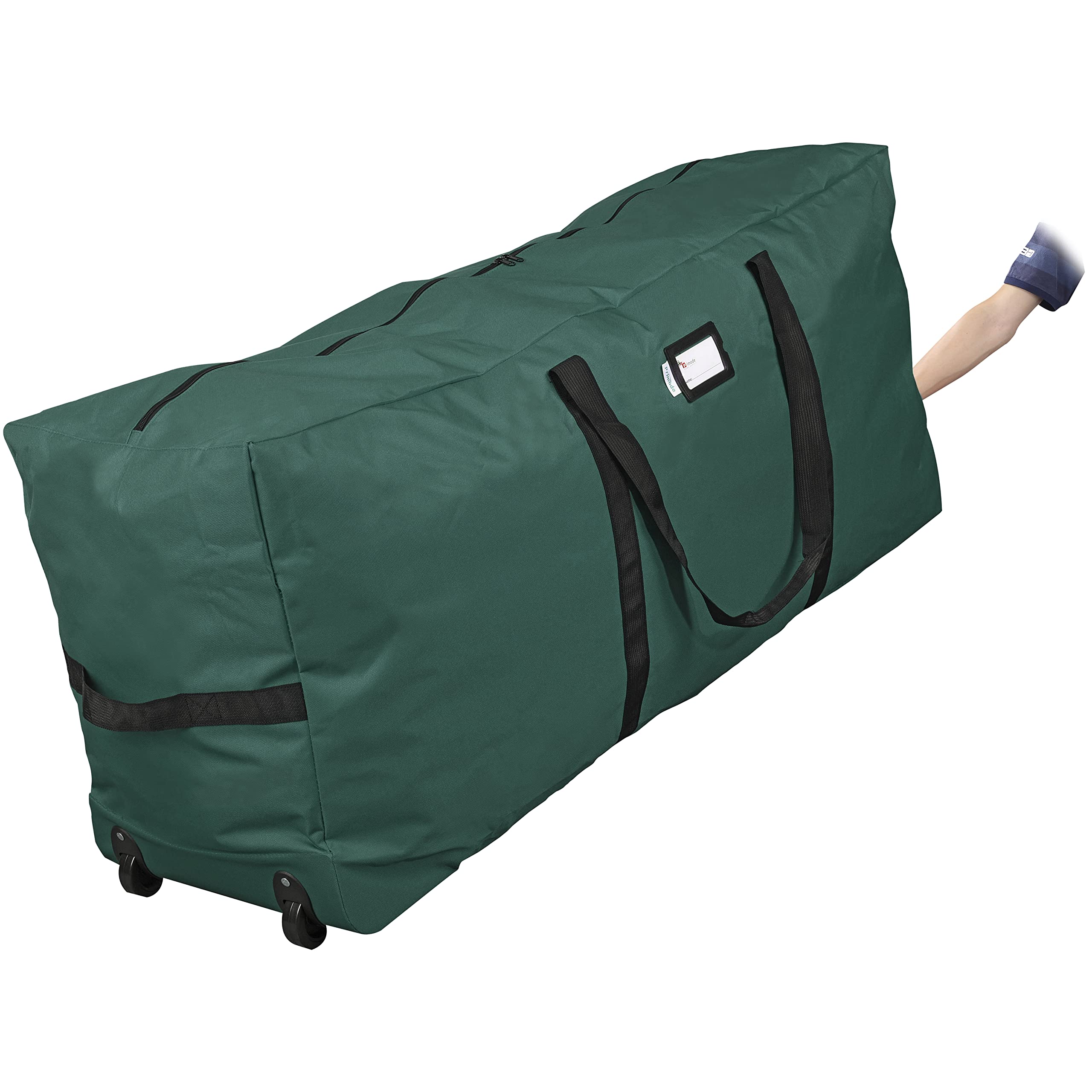 Primode Xmas Rolling Tree Storage Bag, Large Heavy Duty Storage Container, 22 Height X 16 Wide X 50 Long with 2 Wheels and Handl
