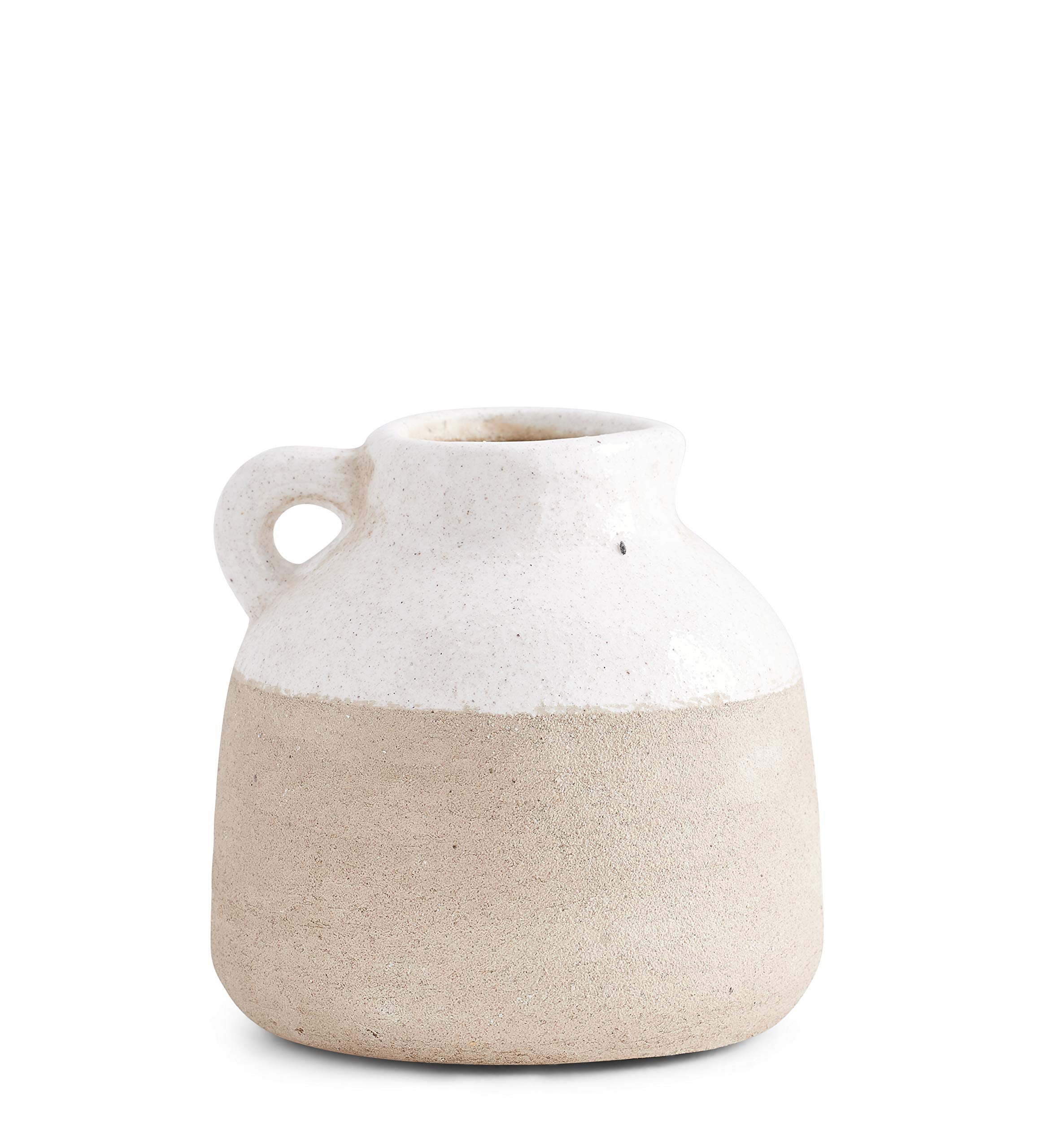 K&K Interiors VASES 4.5 Inch Ceramic Pot with Light Cream Glaze on Top