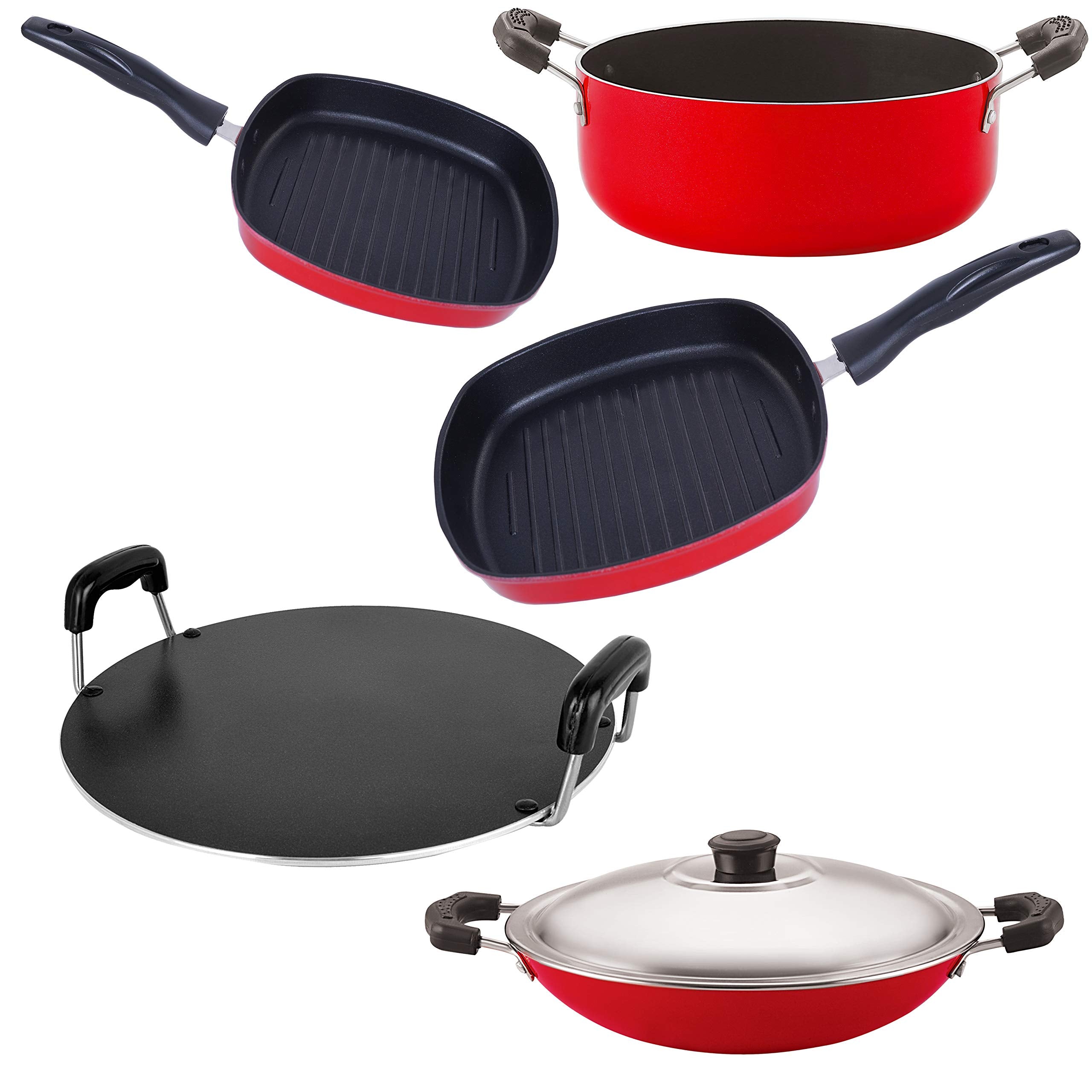 Nirlon NonStick Pfoa Free Stain Resistance NonInduction Kitchenware Essential Item Set With Bakelite Handle