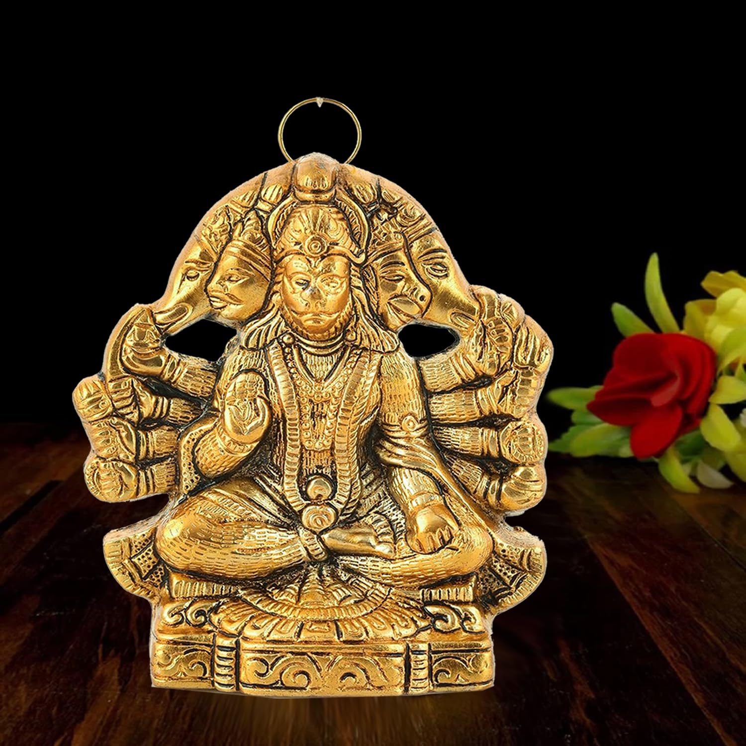Kitlyn Metal Panchmukhi Hanuman Ji Murti / 5 Mukhi Hanuman Avatar/Panchmukhi Hanuman Ji Wall Hanging Door Entrance 5 Inches