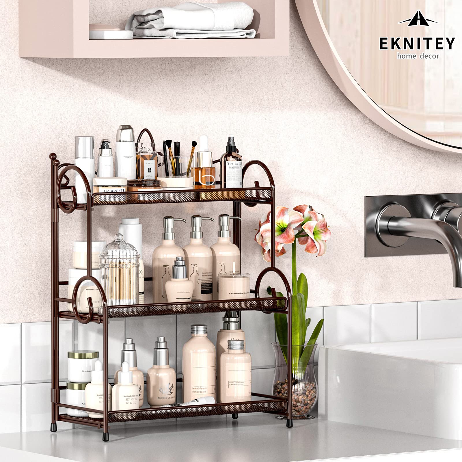 Eknitey Bathroom Organizer Shelf Countertop - Kitchen Counter Organizer 3 Tier Bathroom Counter Shelves For Makeup Vanity Organi