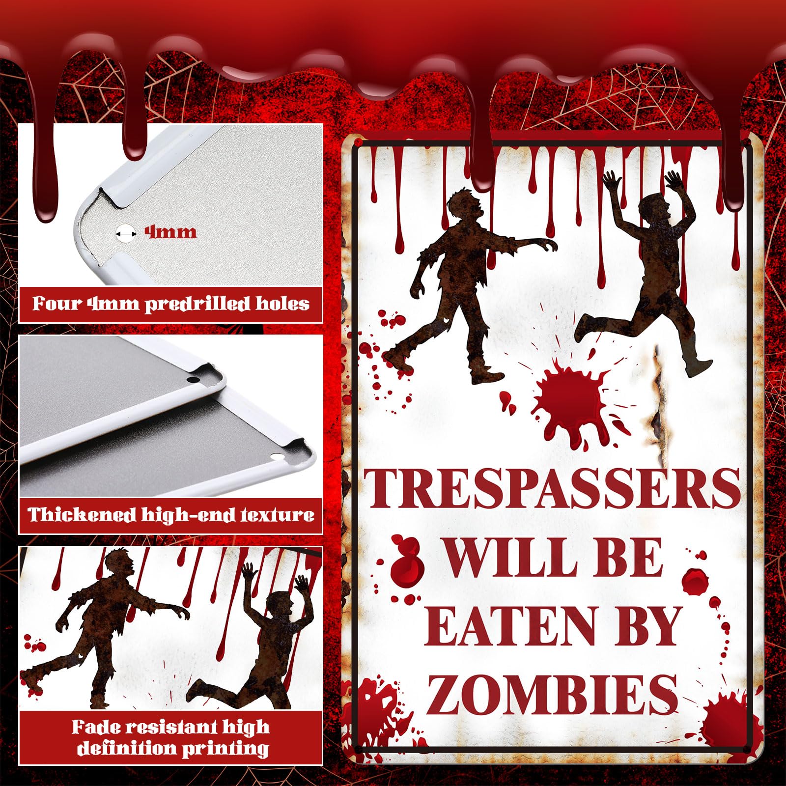 BrightRow 1 Pcs Halloween Decoration Halloween Sign Retro Chic Funny Metal No Trespassing Tin Signs for Indoor Outdoor Wall Gard