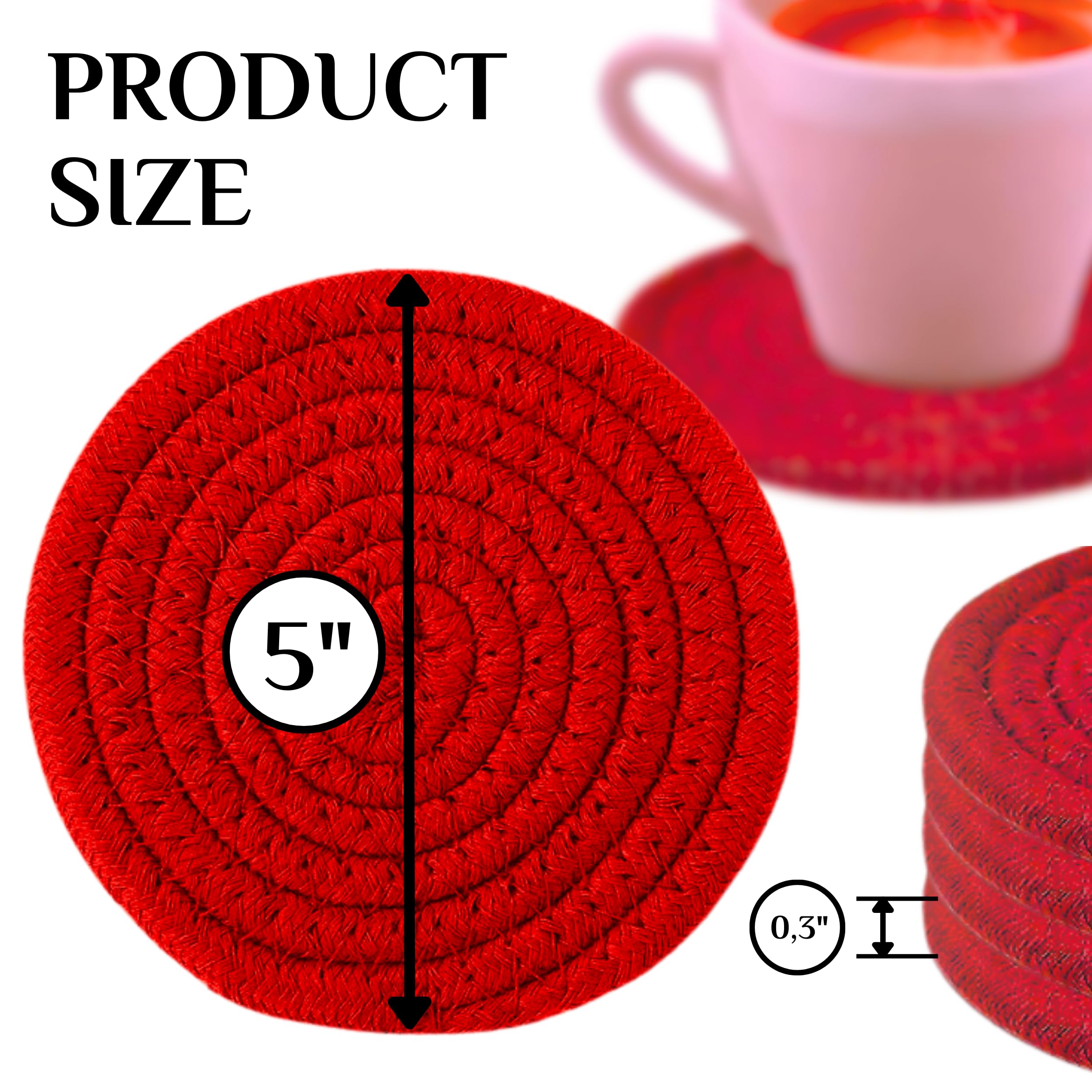 4Pcs Red Cotton Round Woven Coasters Drink Handmade Braided Cup Coasters Absorbent Woven Coasters Woven Hot Pads Mats For Drink