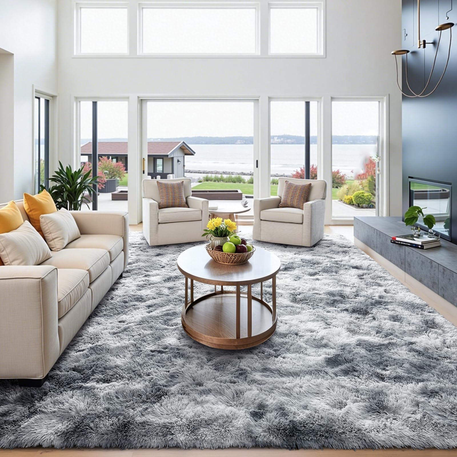 8x10 ft Rug for Living Room Fluffy Grey White Shag Rug Non-Slip Area Rugs Carpet for Bedroom Nursery Kids PlayRoom Dorm Office I