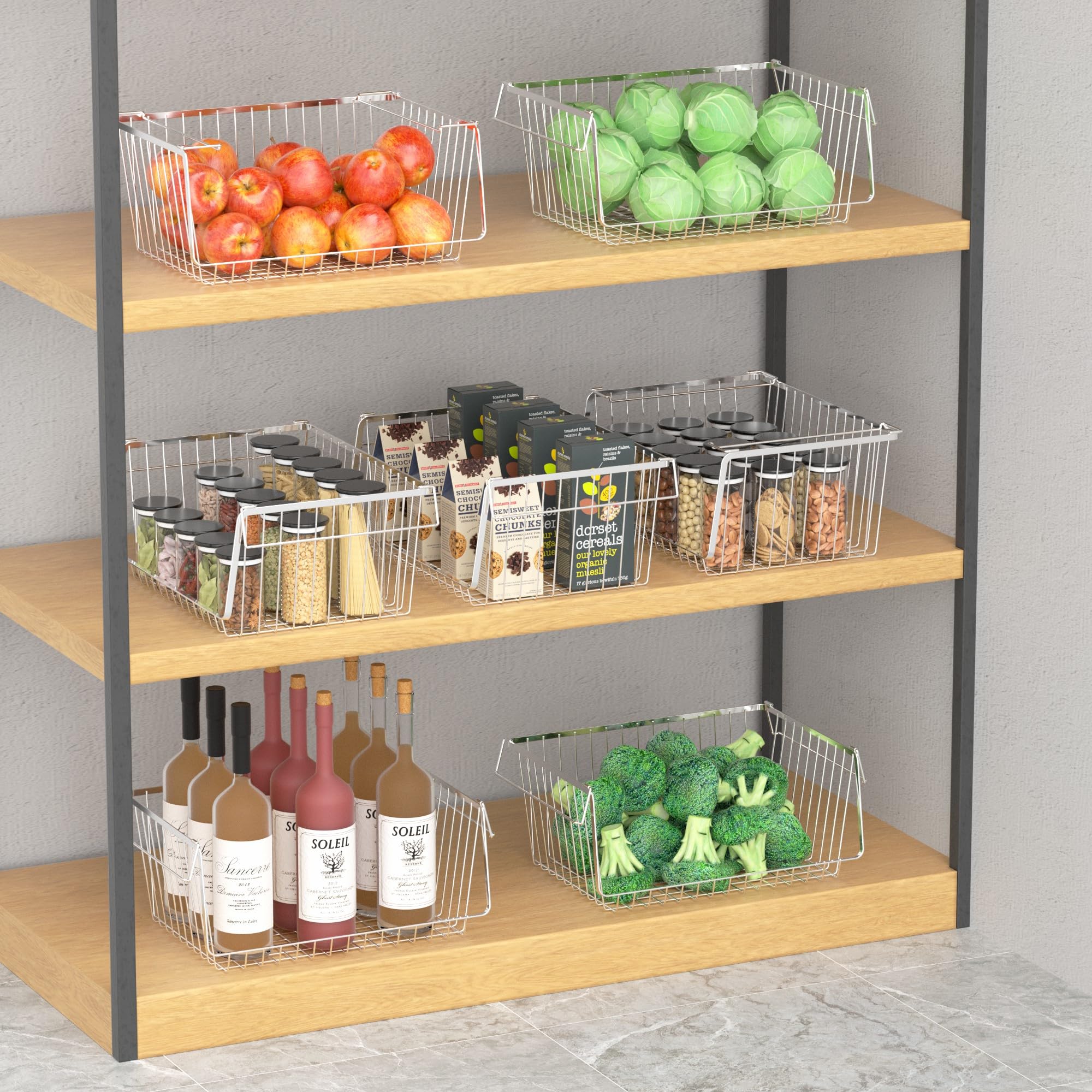 Blitzlabs Wire Storage Basket Stackable Organizer Storage Baskets Bins Sturdy Metal Organization With Handles For Pantry, Kitche