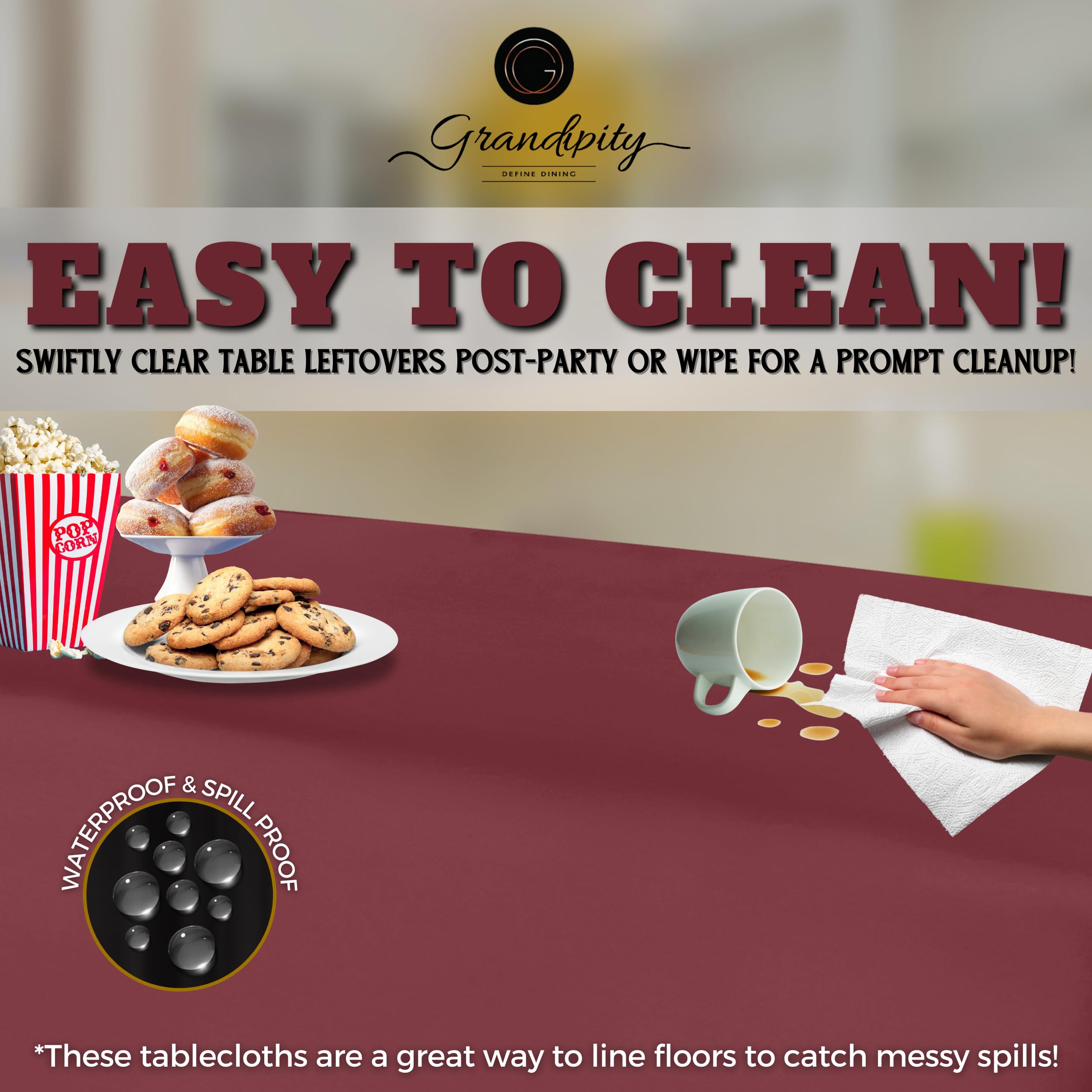 Grandipity Burgundy Plastic Table Cloth Disposable (6 Pk) 54In X 108In Plastic Tablecloths For Rectangle Tables - Premium Party