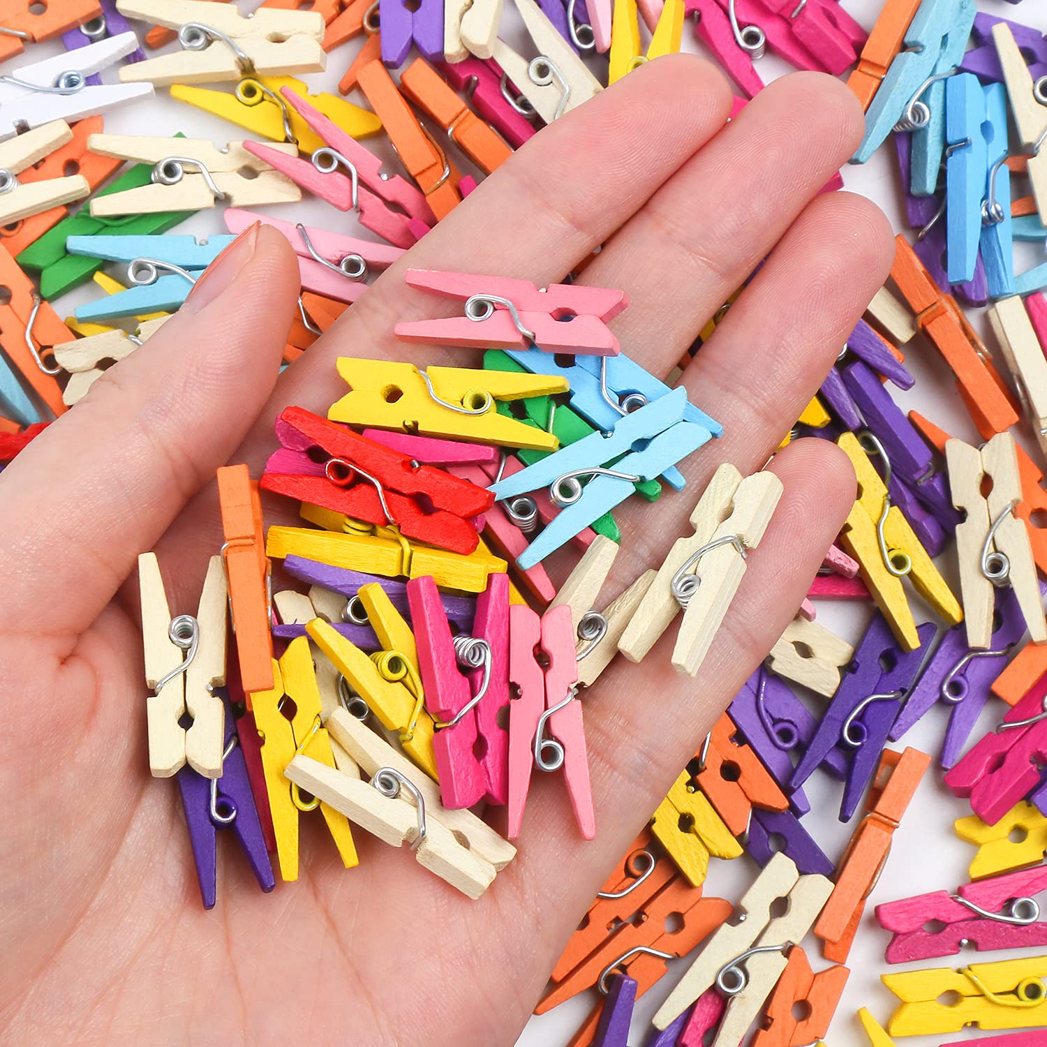 Kimober 100Pcs Wooden Clothespins,Mixed Colored Craft Peg Pins Clips For Photos Pictures Paper Crafts,2.36Inch