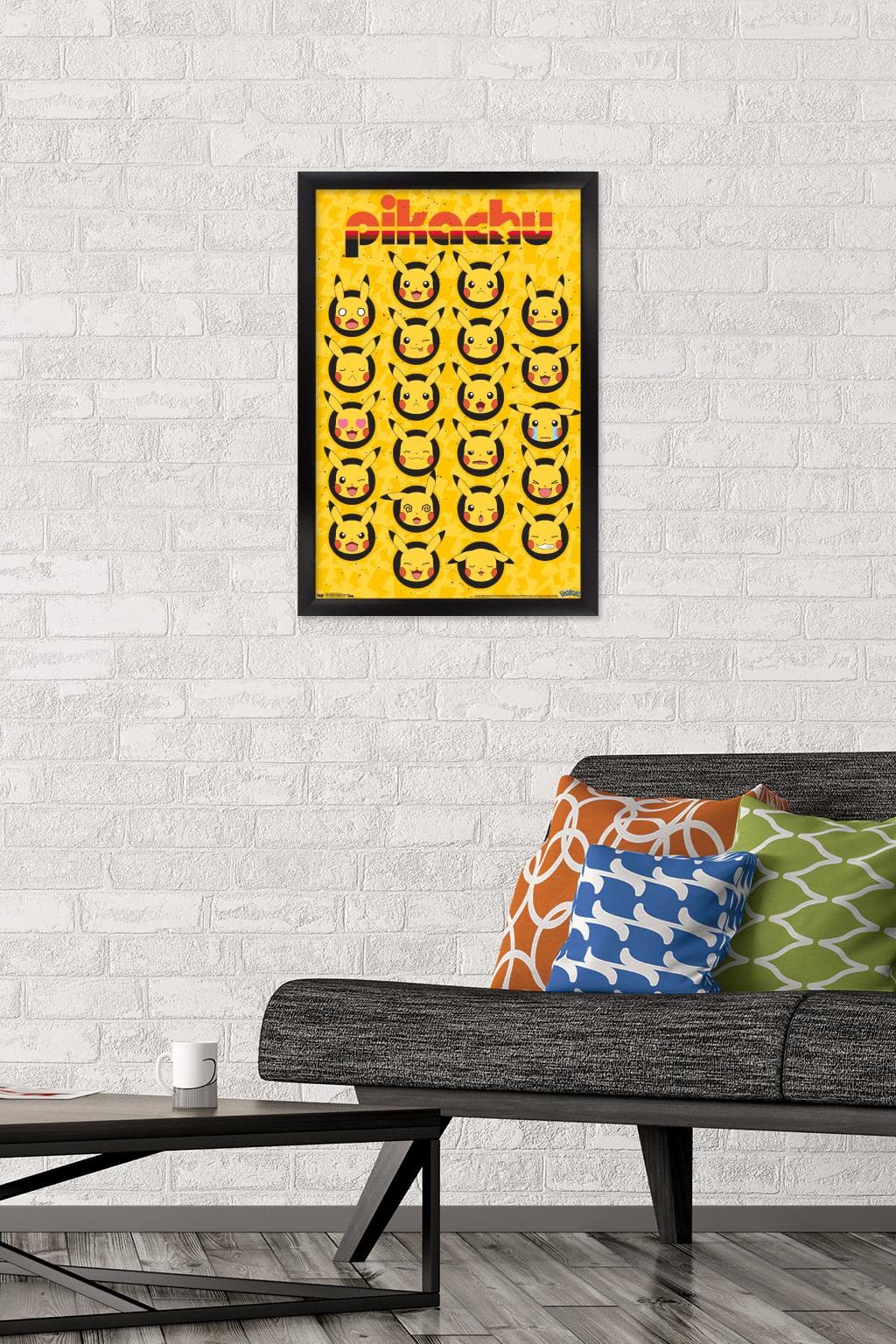 Trends International Pok  Mon - Pikachu Faces Wall Poster, 14.725'' X 22.375'', Black Framed Version
