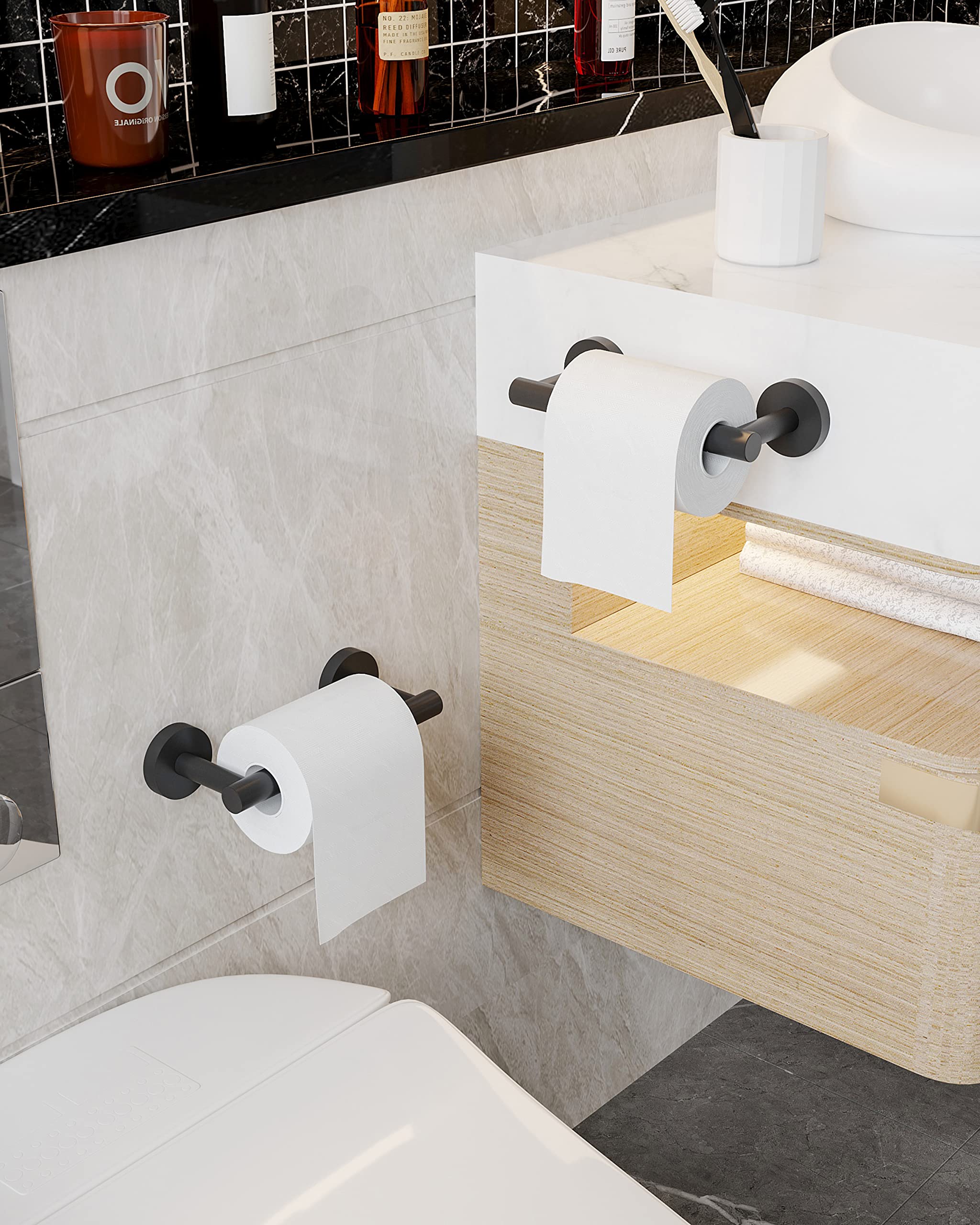 RARXTR Matte Black 2 Pack Toilet Paper Holder SUS304 Stainless Steel Double Post Pivoting Toilet Paper Roll Holder Wall Mounted Toilet Tissue Holder for Bathroom RV