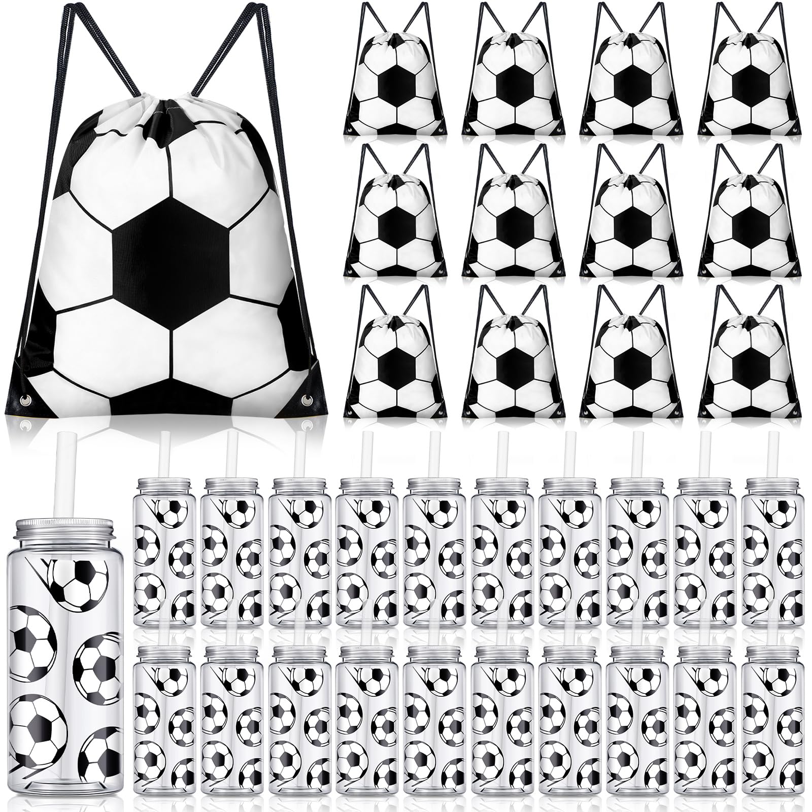 Shinylin 40 Pcs Drawstring Bag Set 14.2 oz 20 Reusable Tumbler Clear Plastic Drinking Cups with Lids and Straws Tumbler 20 Goodi