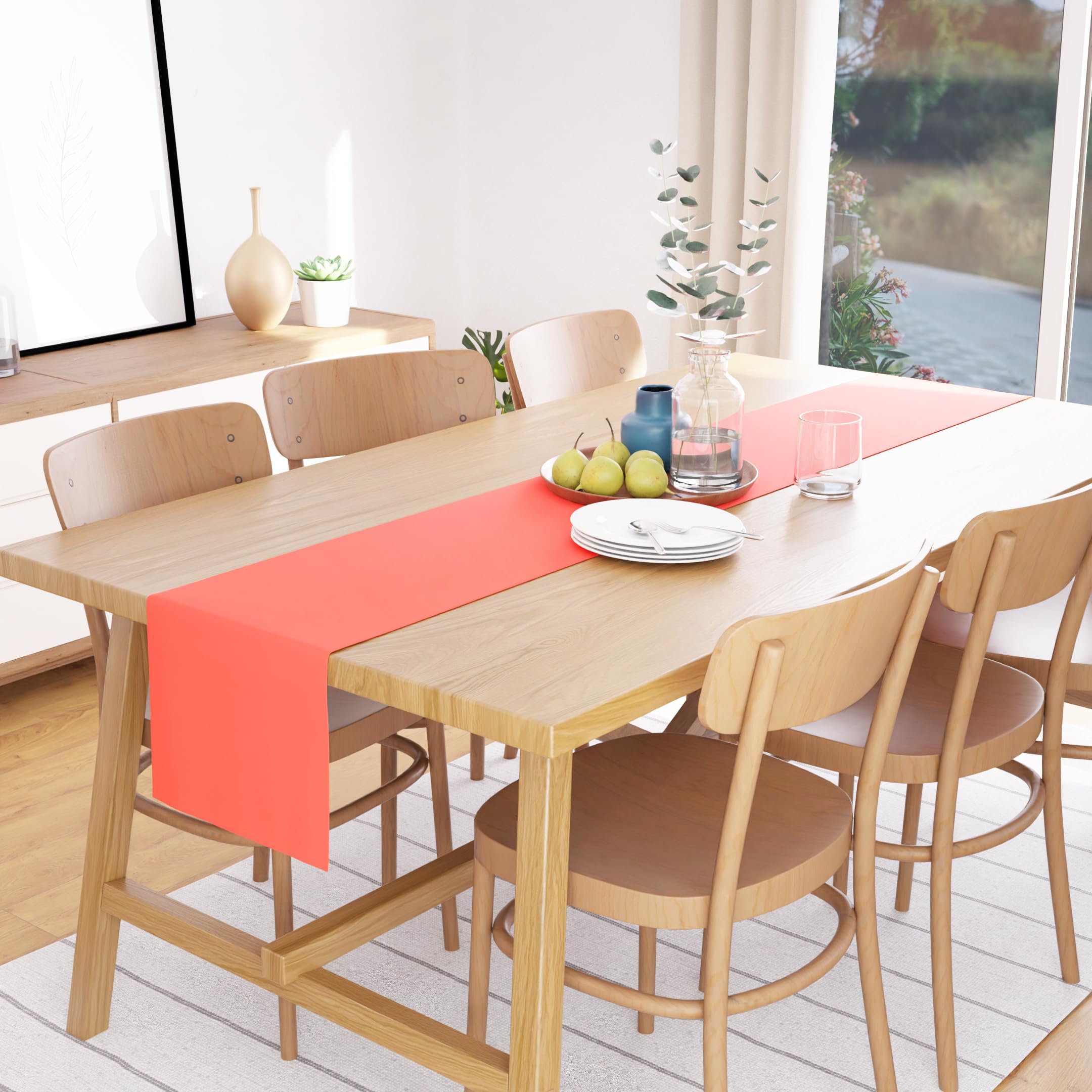 Encasa Xo Table Runner 13X72 In Long | Cotton Canvas Fabric | Coral Solid Color | Machine Washable & Durable