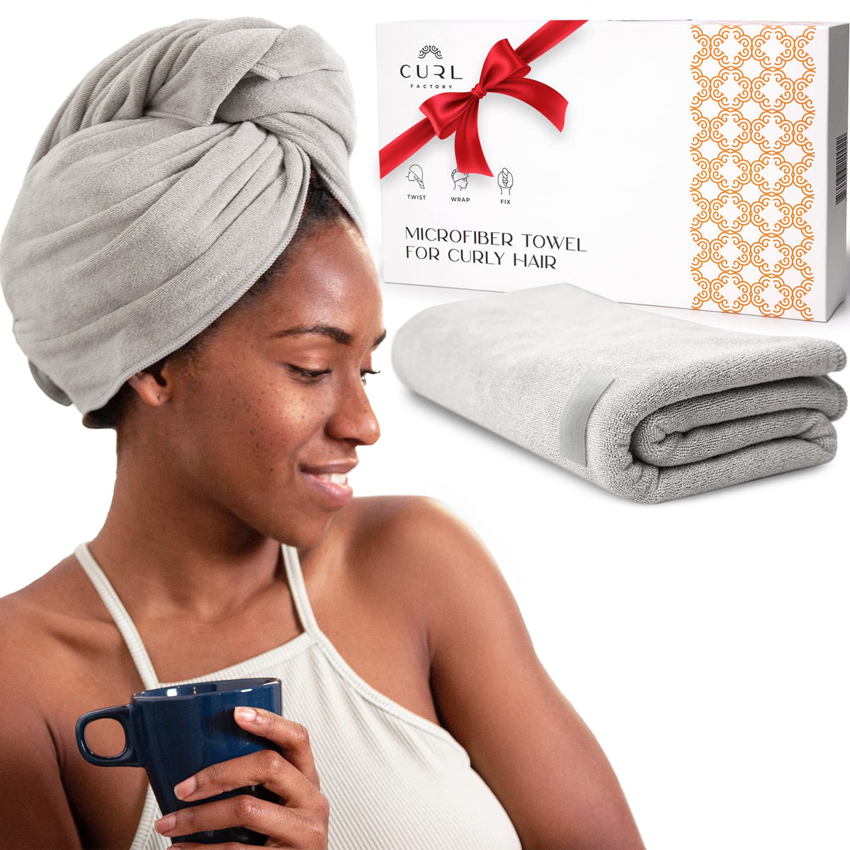 Super Absorbent Quick Dry No-Frizz Soft Microfiber Hair Towel Wrap for Curly, Coily or Tight Hair with Robust Elastic Strap for