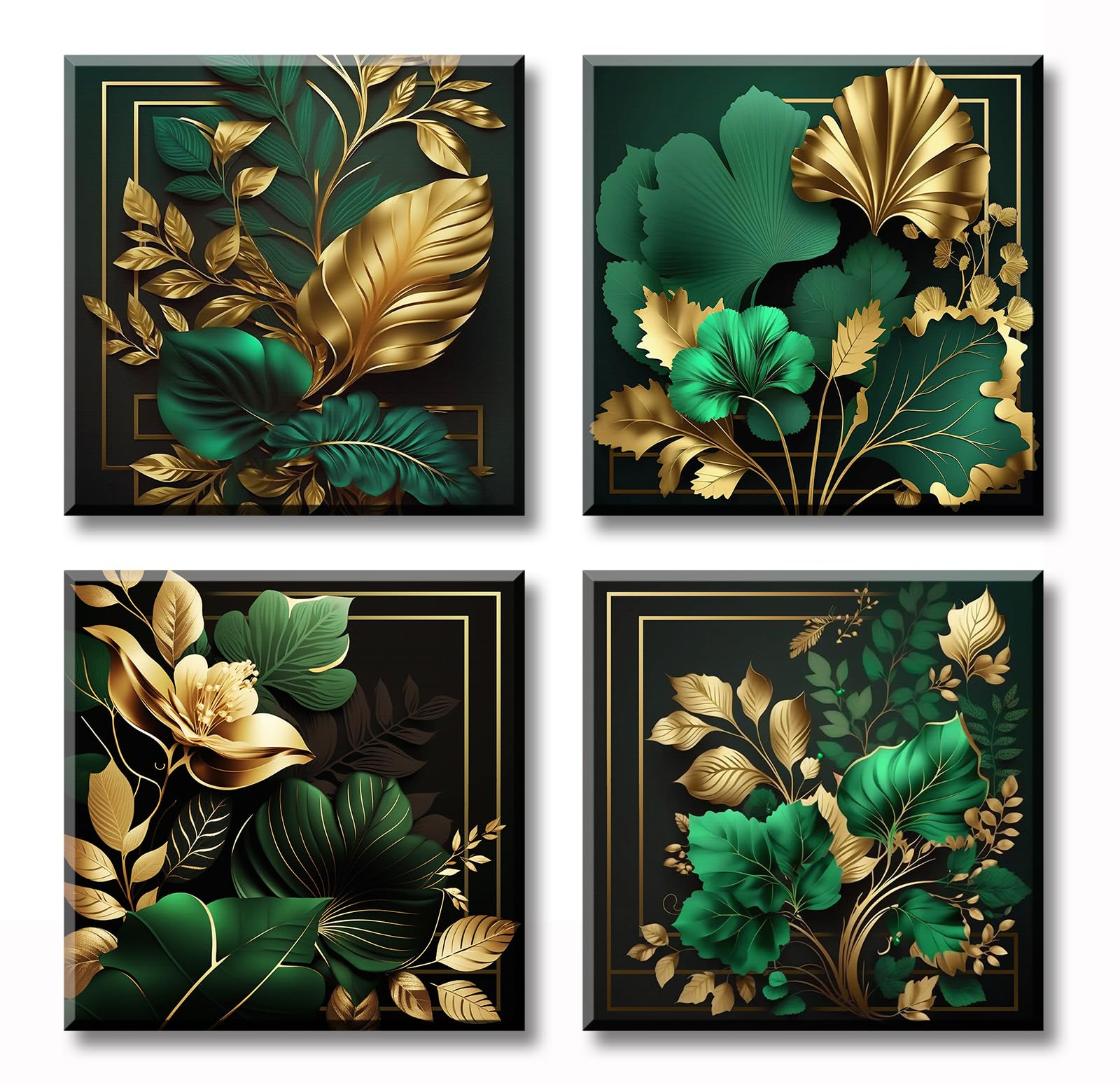 Green and Gold Wall Decor Tropical Plant Gold Leaves Pictures Canvas Prints Emerald Green Mid Century Modern Botanical floral Ae
