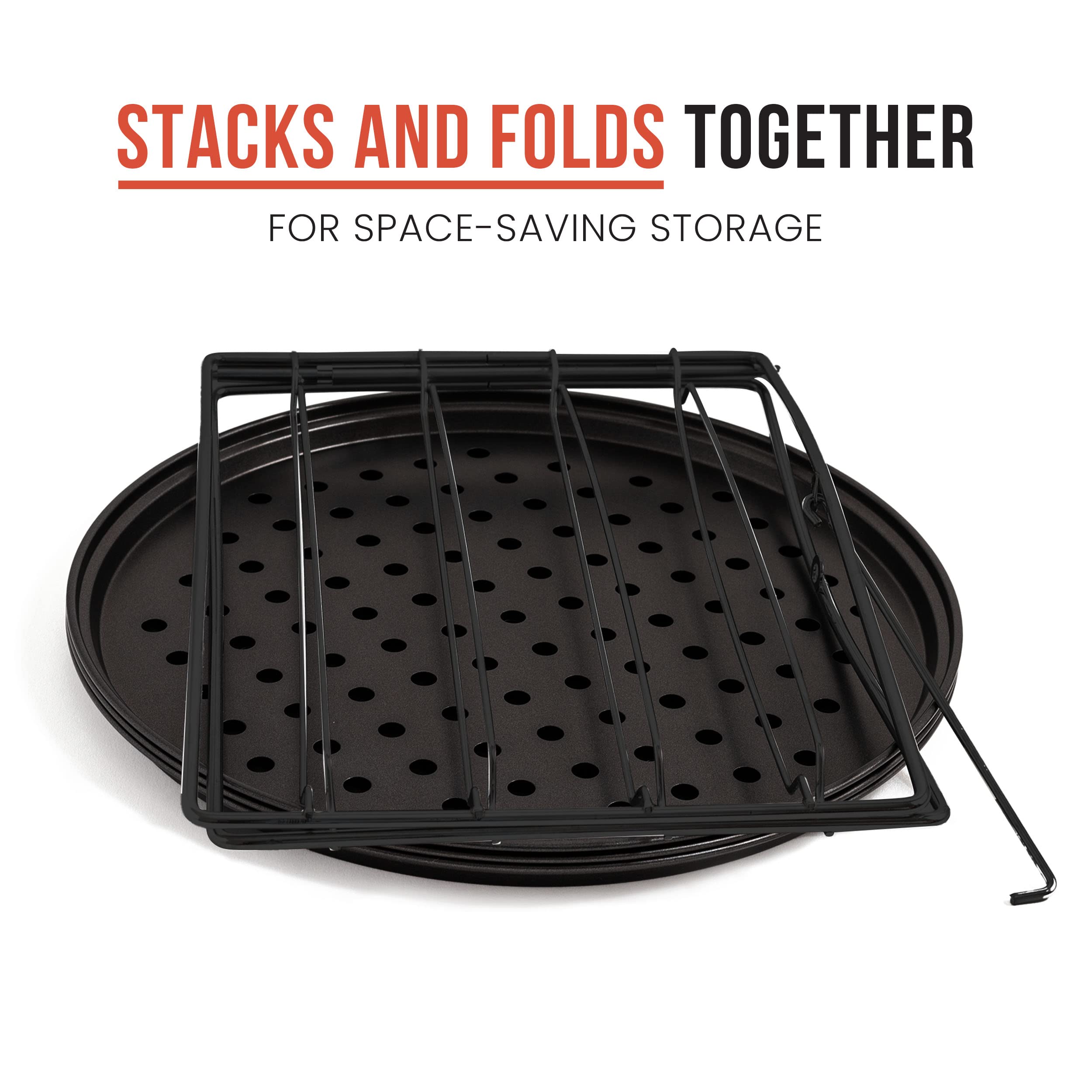 Chef Pomodoro Pizza Baking Set With 3 Pizza Pans & Pizza Rack, 13-Inch, Non-Stick Pizza Stand & Pizza Tray For Oven, Grill, Pizz