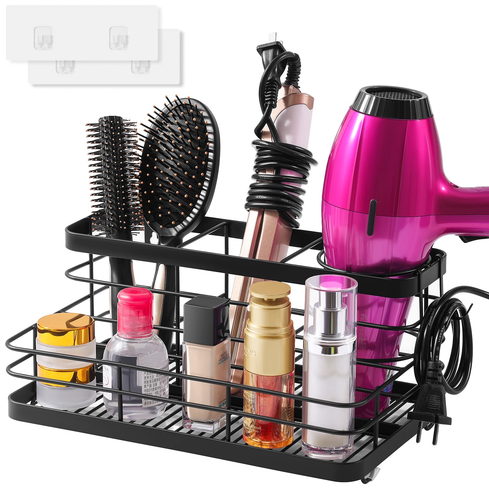 Vitviti Metal Hair Tool Organizer Wall Mounted, Hair Dryer Holder Basket Storage, Bathroom Sink Organizer Countertop For Vanity