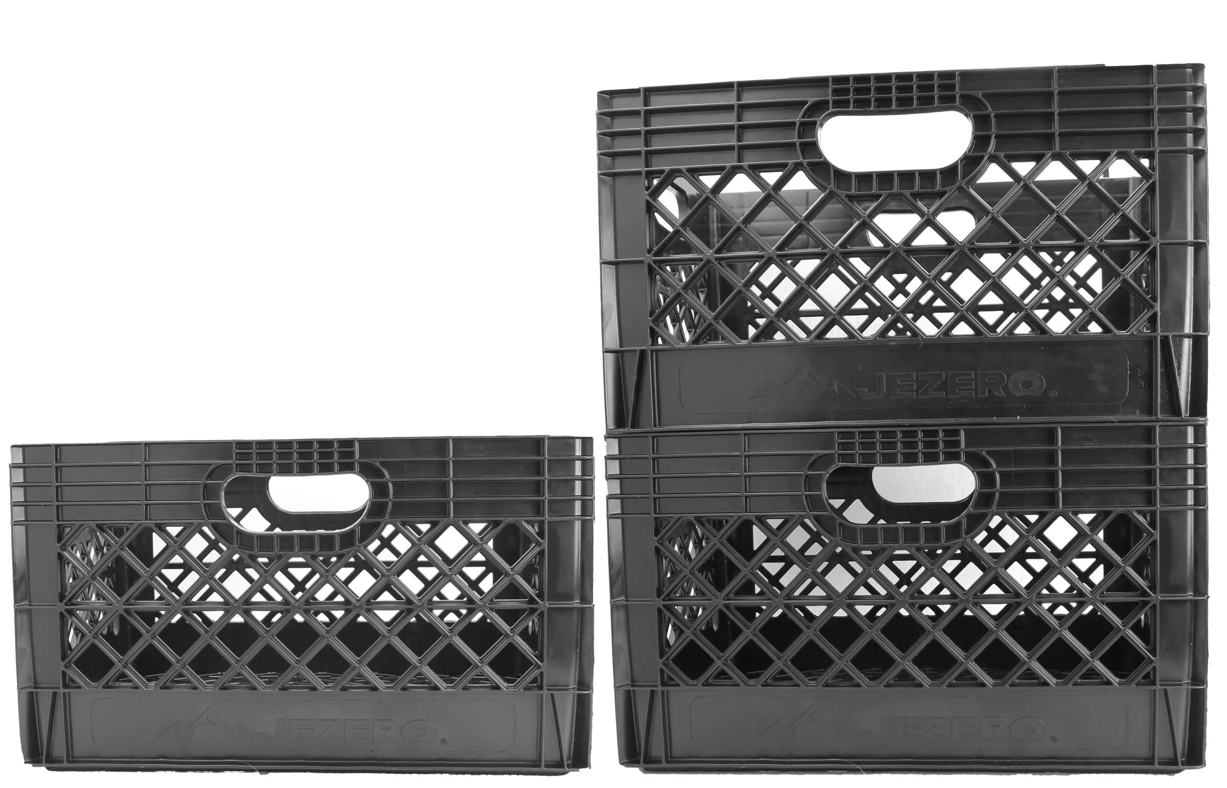 JEZERO 24 Quart 3-Pack Heavy Duty Plastic Crate | Stackable Multi-Purpose Storage Bin for Garage, Home, Office, Groceries, Outdo