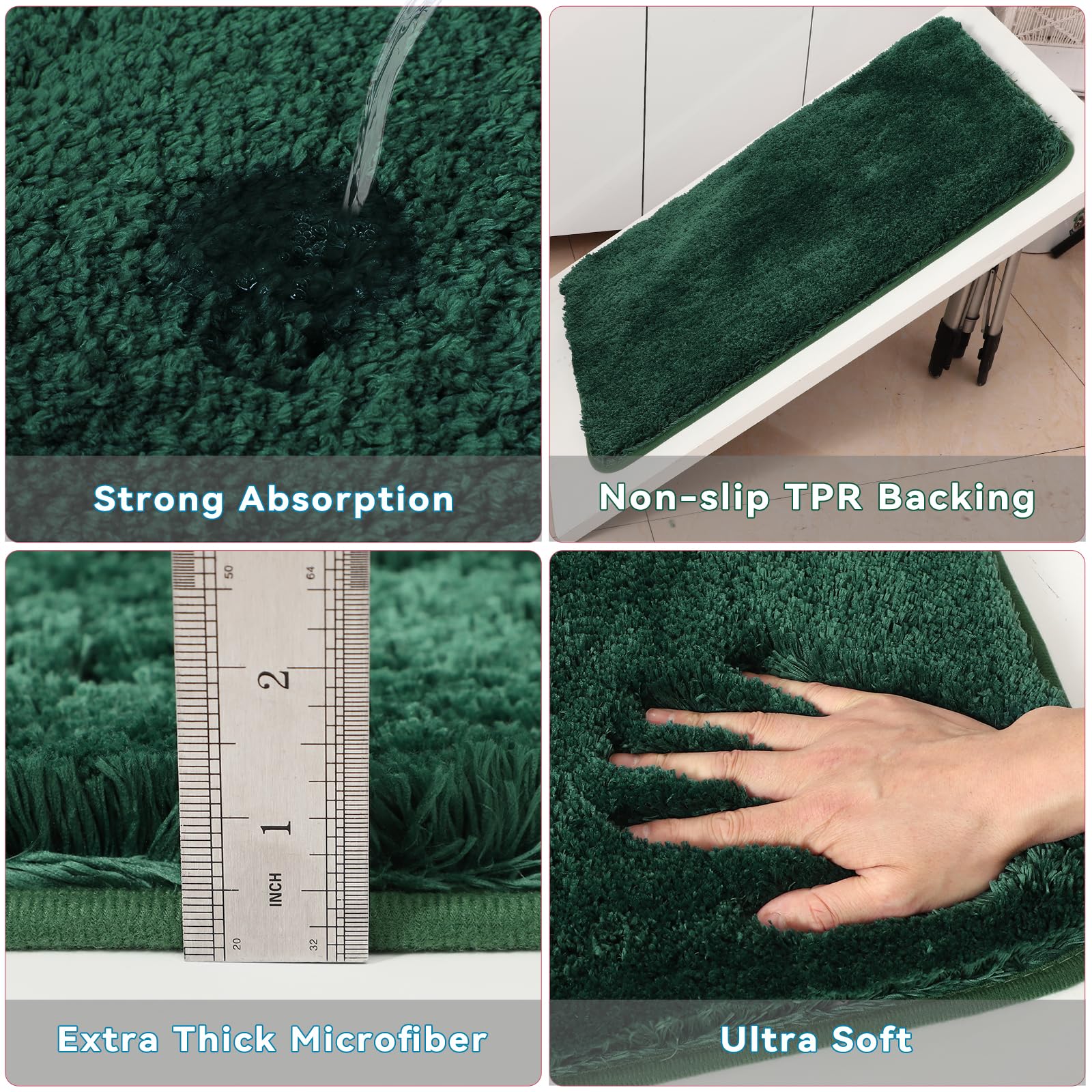 Xlhomo Dark Green Bathroom Sets With Shower Curtain And Rugs,Bathroom Sets Shower Curtain Set With Extra Soft And Absorbent Bath