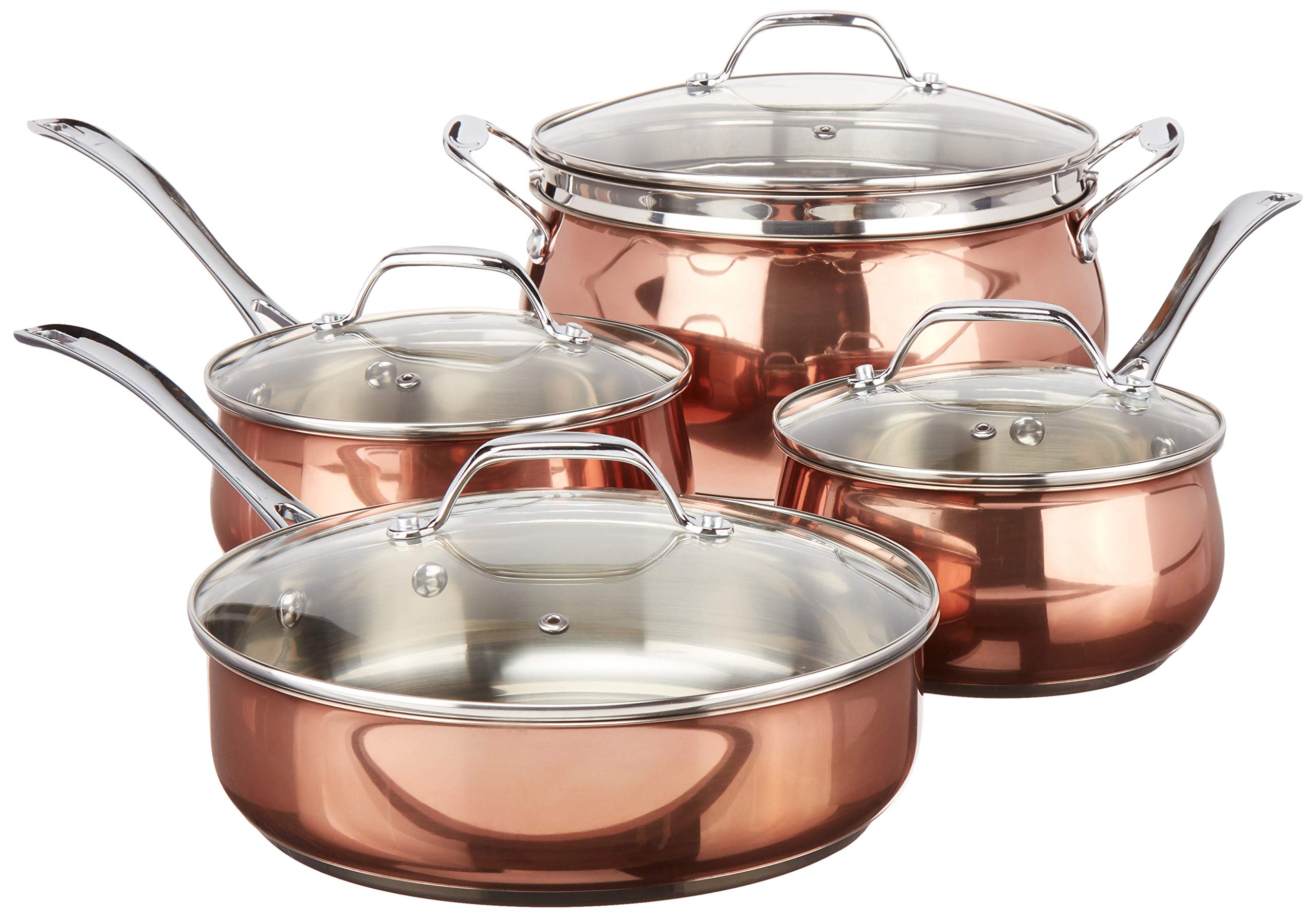 Oster Carabello 9 Pc Copper Colored Stainless Steel Cookware Set, Tempered Glass Lids