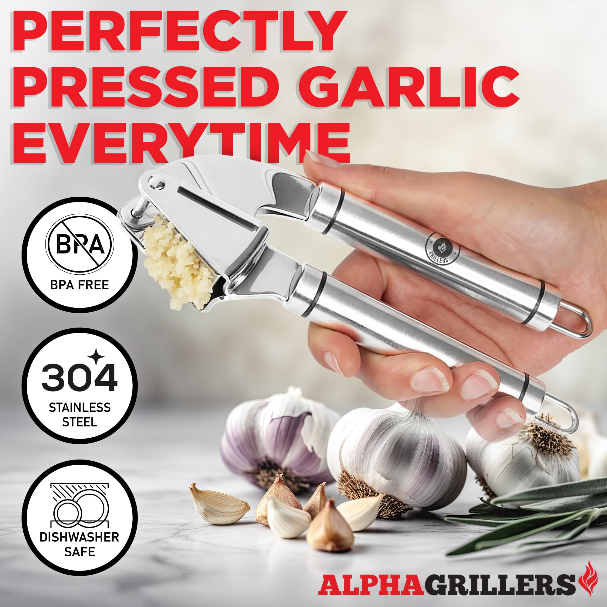 Professional Garlic Crusher - Dishwasher Safe Garlic Press Stainless Steel - Garlic Mincer With Silicone Garlic Peeler - Kitchen