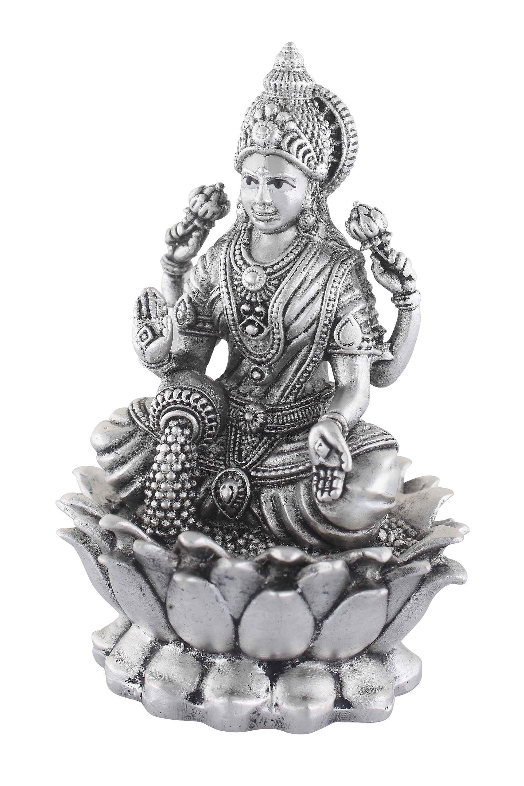 Prd Caratcafe Silver Kamal Laxmi Murti For Car, Home & Office.Pure 925 Solid Chandi Metal Idol Of Maa Lakshmi. Antique Gift Item